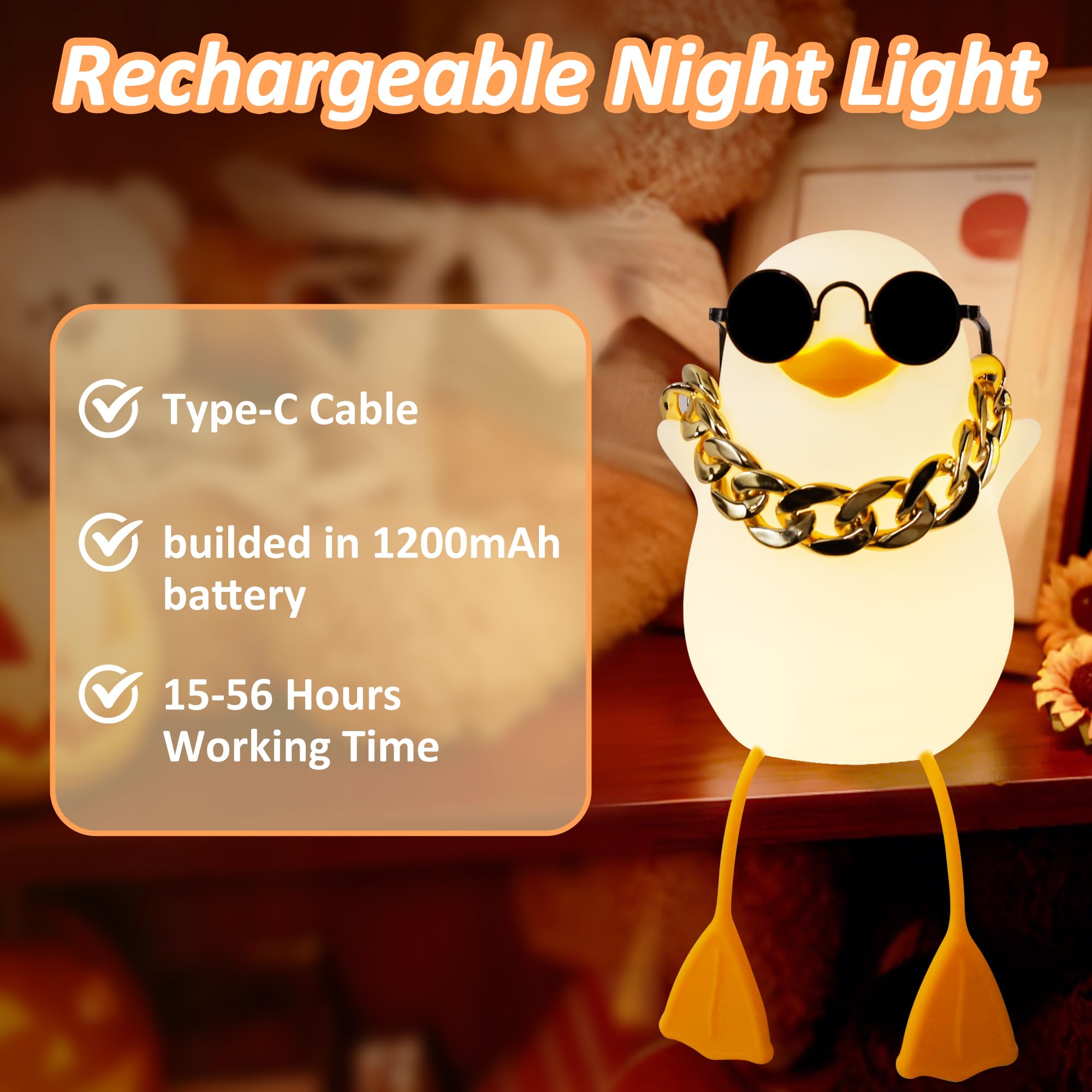 Anywin Duck Night Light For Kids, Cute Benson Ducks Gifts, Squishy Touch Silicone Animal Nursery Bedside Lamp Goose Gifts, Dimme