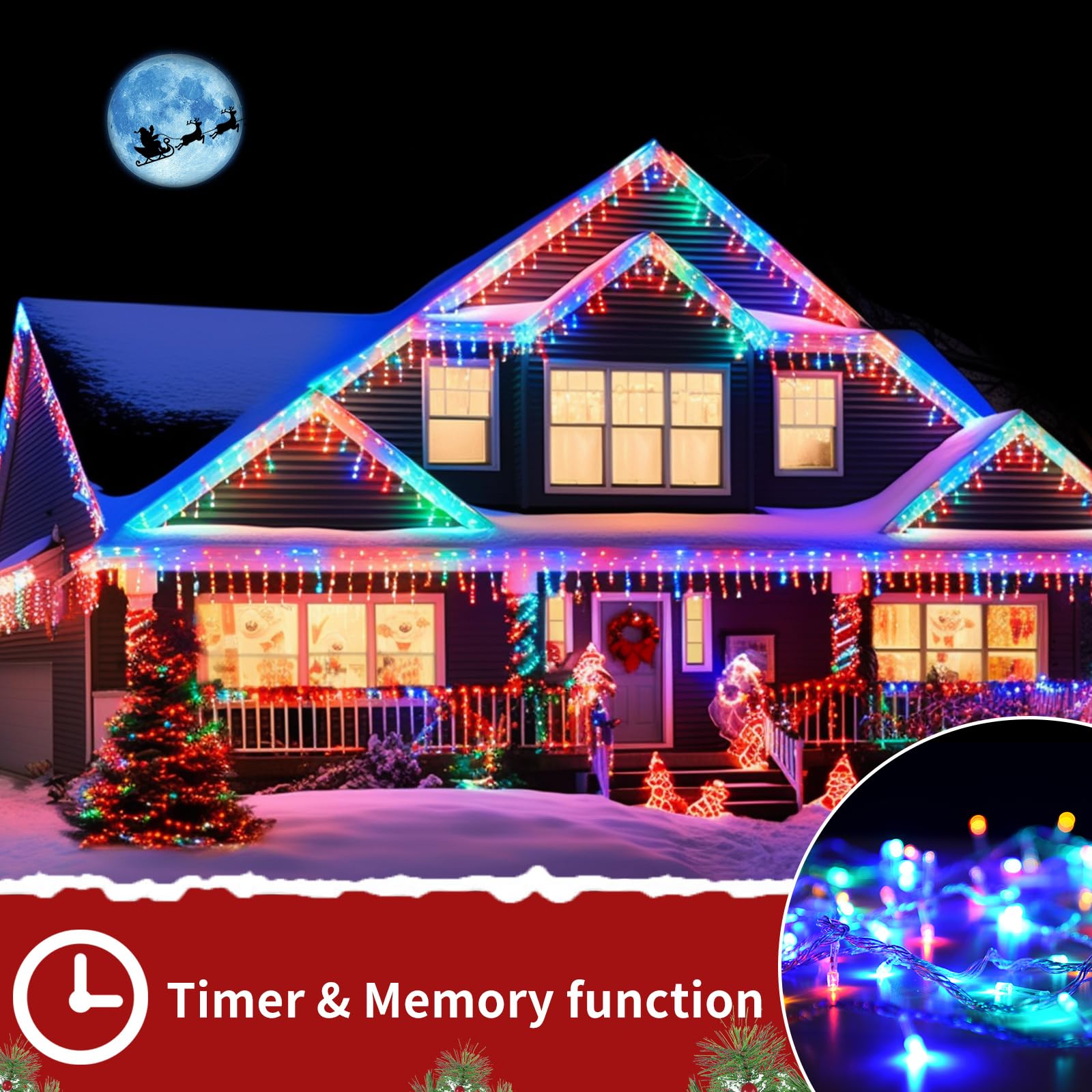 Icicle Christmas Lights Waterproof - Multi Color 65Ft 506 Led Icicle Lights For Outside Decorations With Remote, Plug-In Icicle
