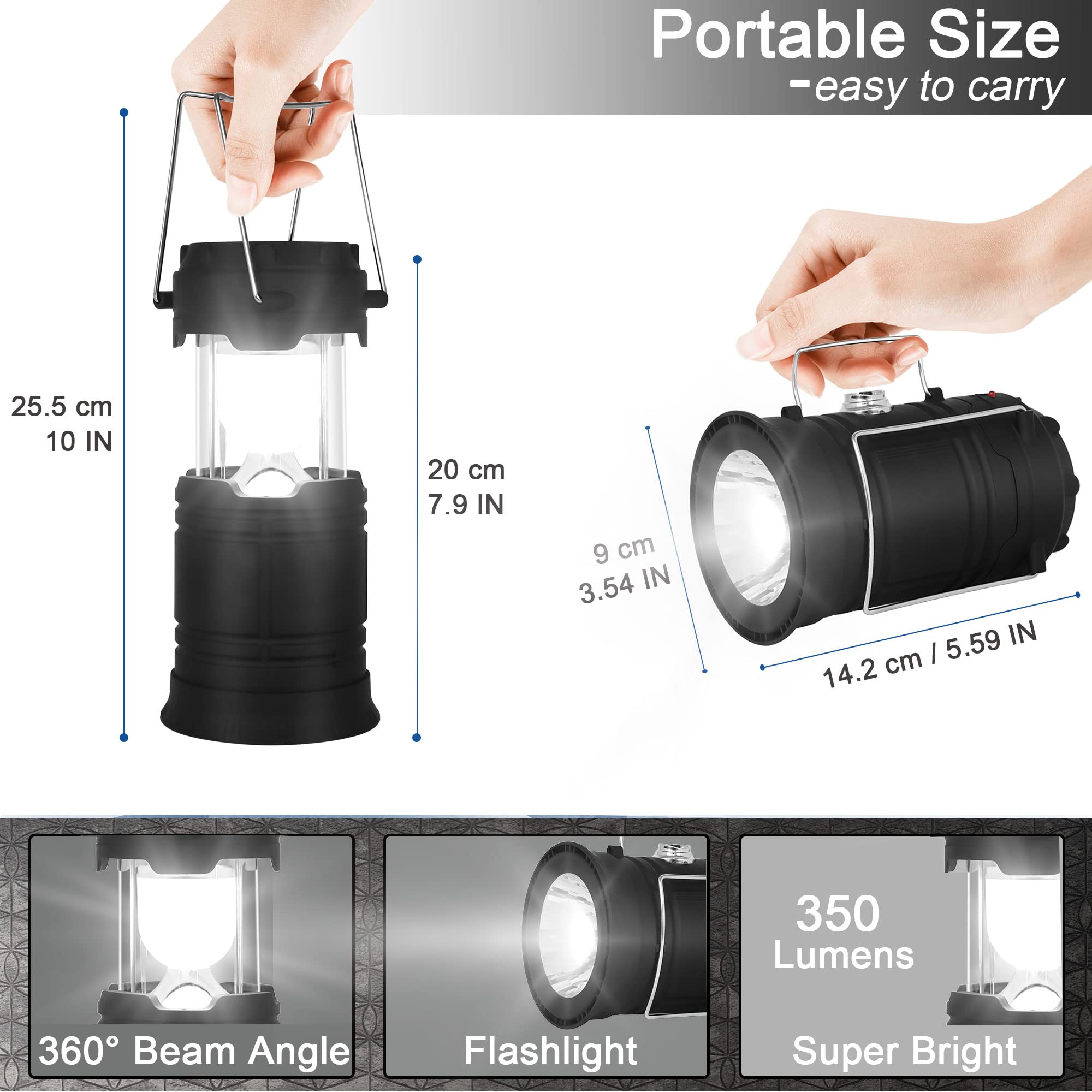 2 Pack LED Camping Lantern Solar Lantern, Collapsible Solar Camping Lights, Rechargeable Flashlights Portable Survival Light for