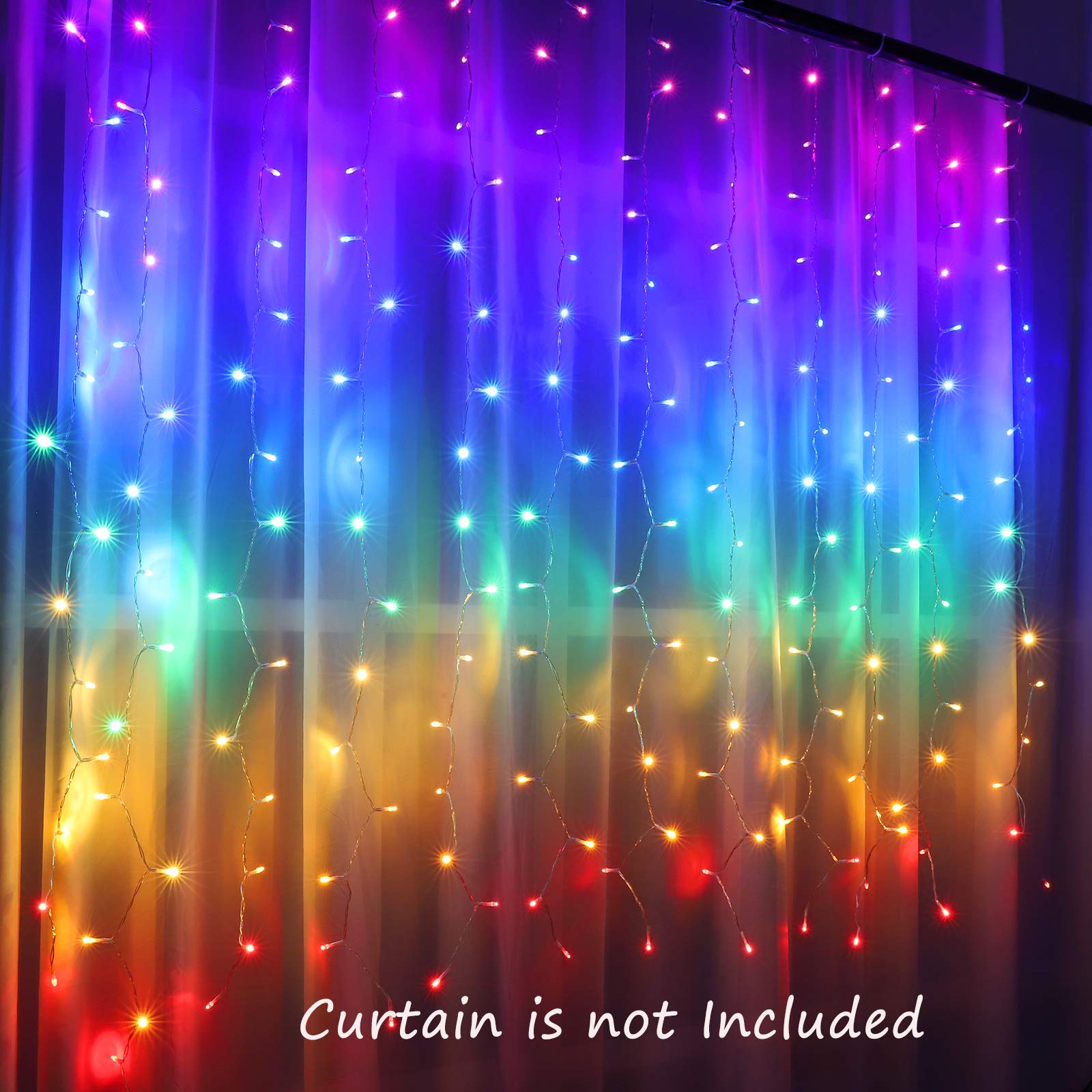 CoziTech Rainbow Fairy String Curtain Lights with Dimmer Switch, LED Icicle Lights for Kids & Teen Rooms, Model CT-RB0505-D