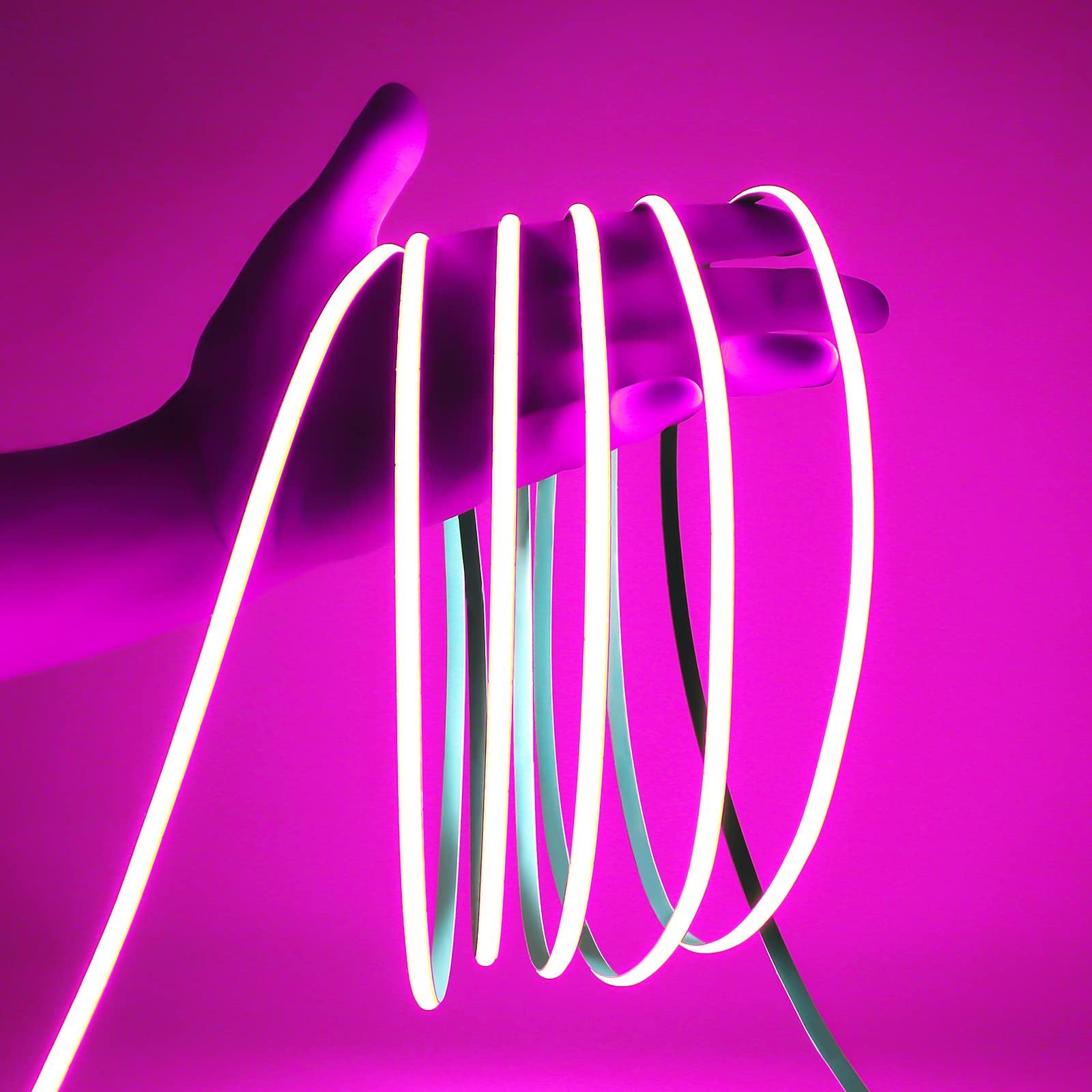 MALIIGAZA 12V Pink COB LED Strip, CRI90 Flexible 5mm Pink LED Light Tape for Bedroom Living Room Indoor Home Decor, 5m 16.4FT Cu