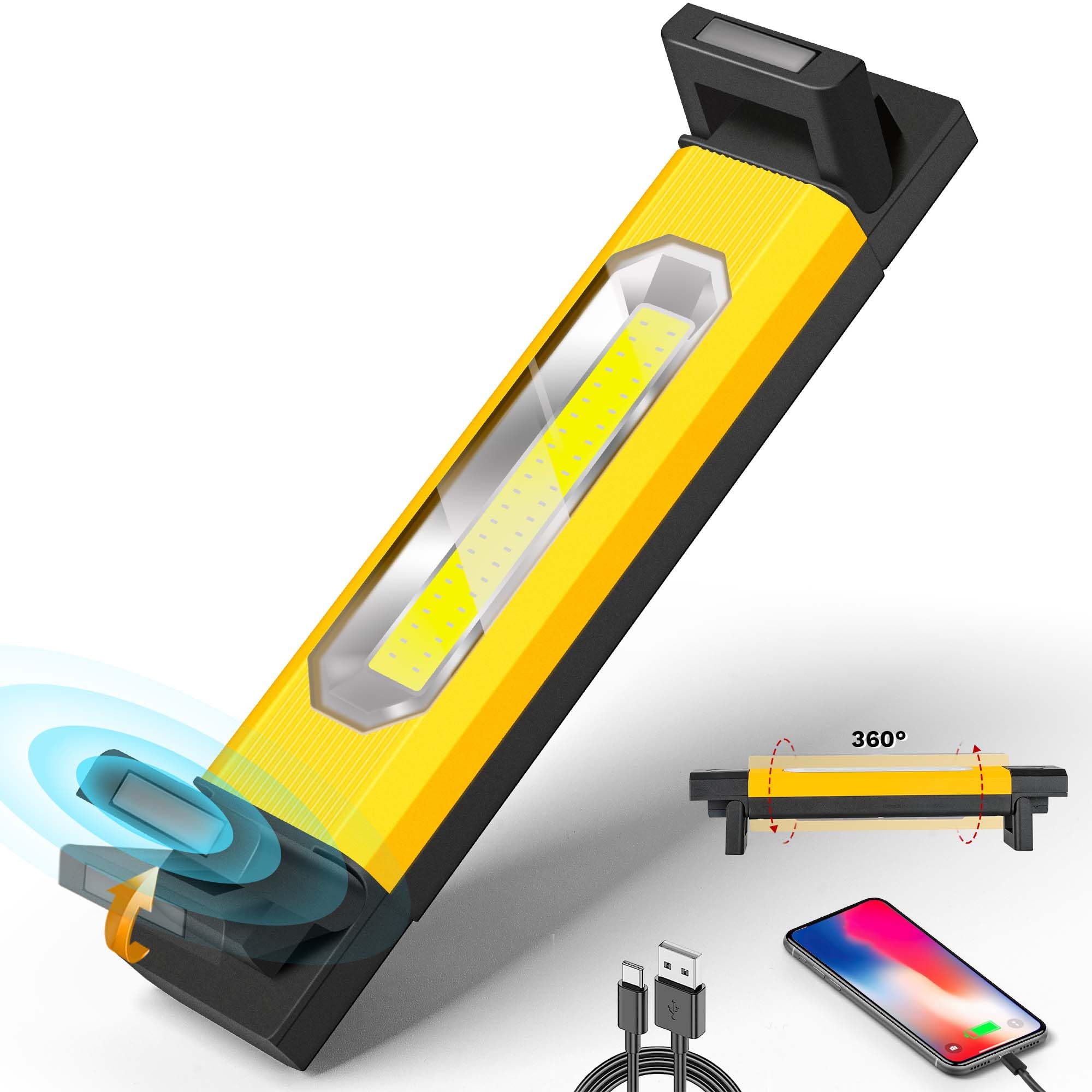 Yzoni 2800LM LED Work Light, Underhood Work Light with 4400mAh Rechargeable & Magnetic Base, 360Rotating Portable Handheld Mecha