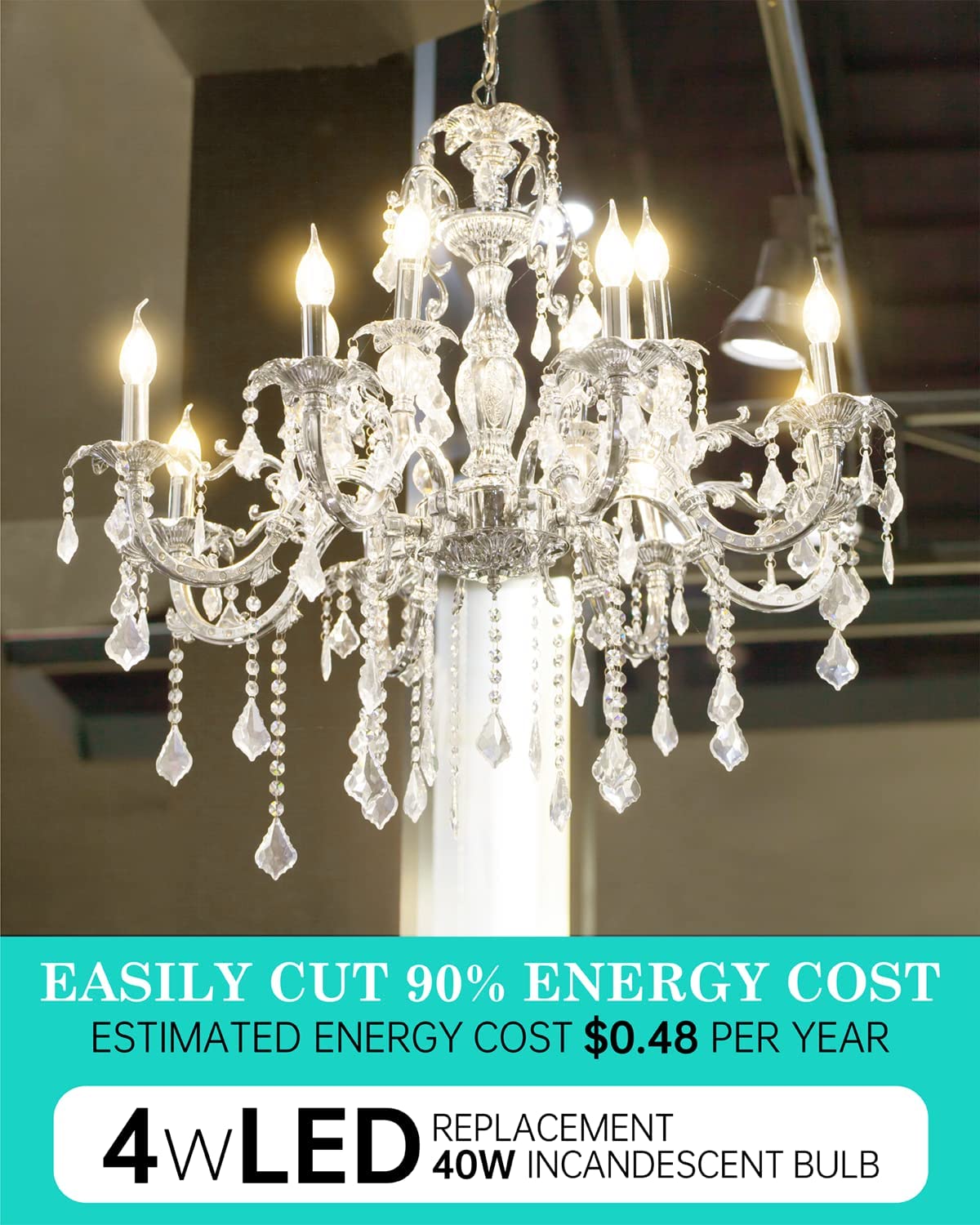 Amdtu 36 Pack Frosted Chandelier Light Bulb 40 Watt Equivalent, Led Candelabra Bulbs Soft White 2700K Dimmable, E12 Base Type B Light Bulbs, Candle Light Bulbs 40W Replacement