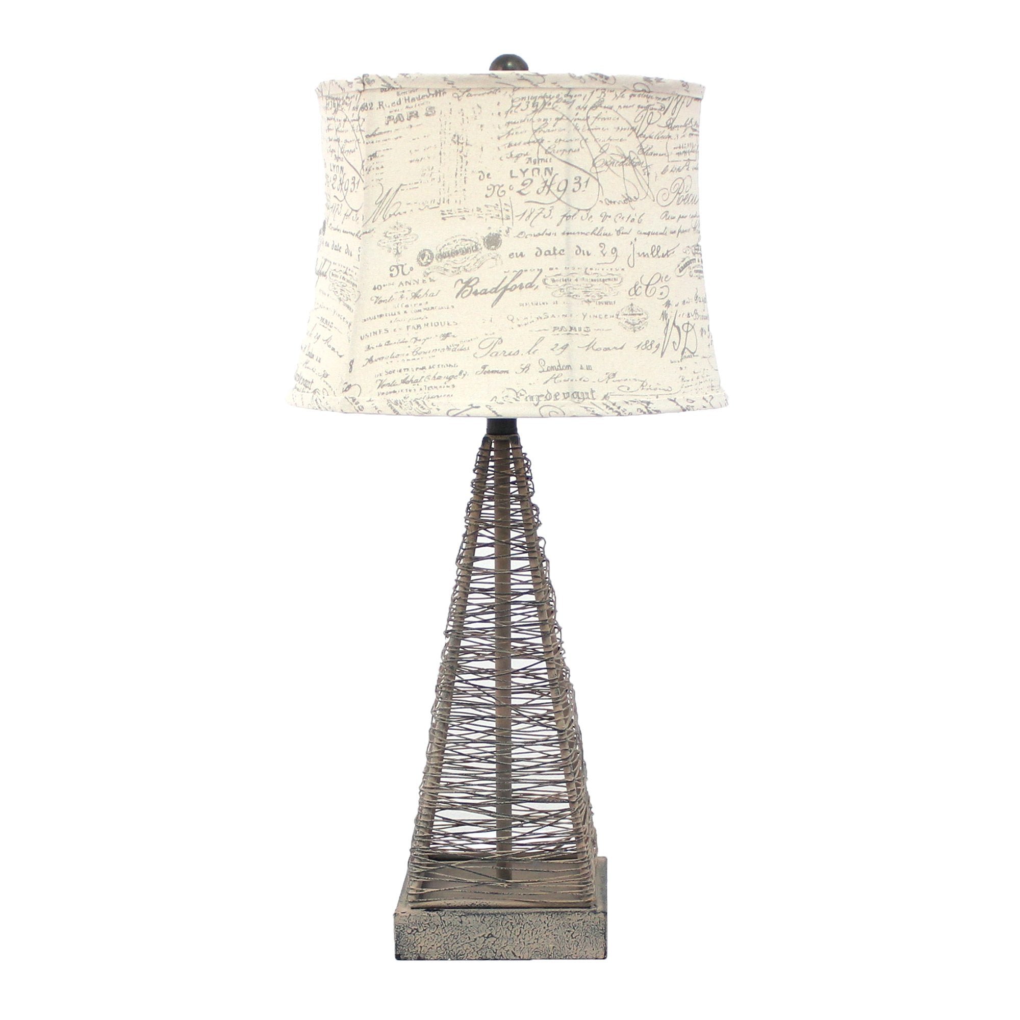 Benzara Metal Pyramid Base Table Lamp, Wire Design, Gray Shade, Model BM217244