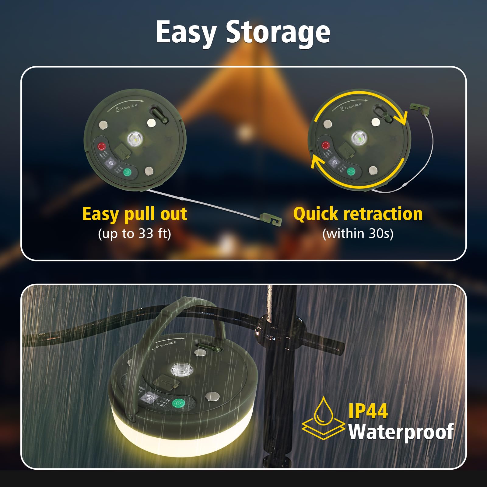 MGYIF Camping String Lights, 33ft Rechargeable 100 LED, Waterproof, 14 Lighting Modes, Remote Control, 1 Pack