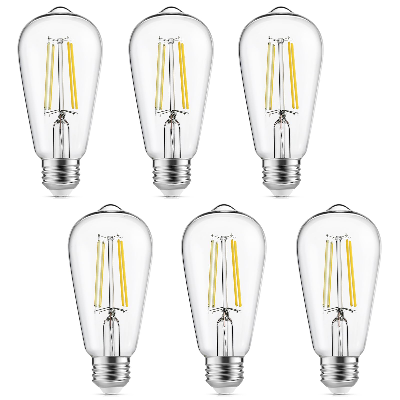 Gozelux Vintage Led Edison Bulbs, 6W, Equivalent 60W, High Brightness Cool White 4000K, St58 Antique Led Filament Bulbs With 90+