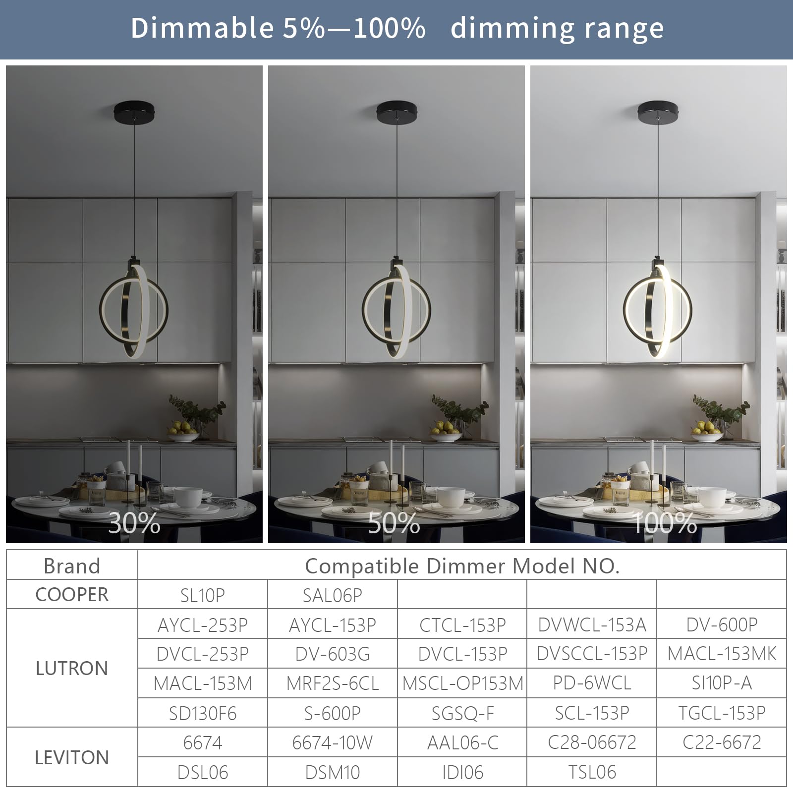 BNHHLZ Modern LED Pendant Light Fixtures, 4000K Dimmable, Round 1-Pack, Plated Black, Model 6016-Plated Black-1Pack