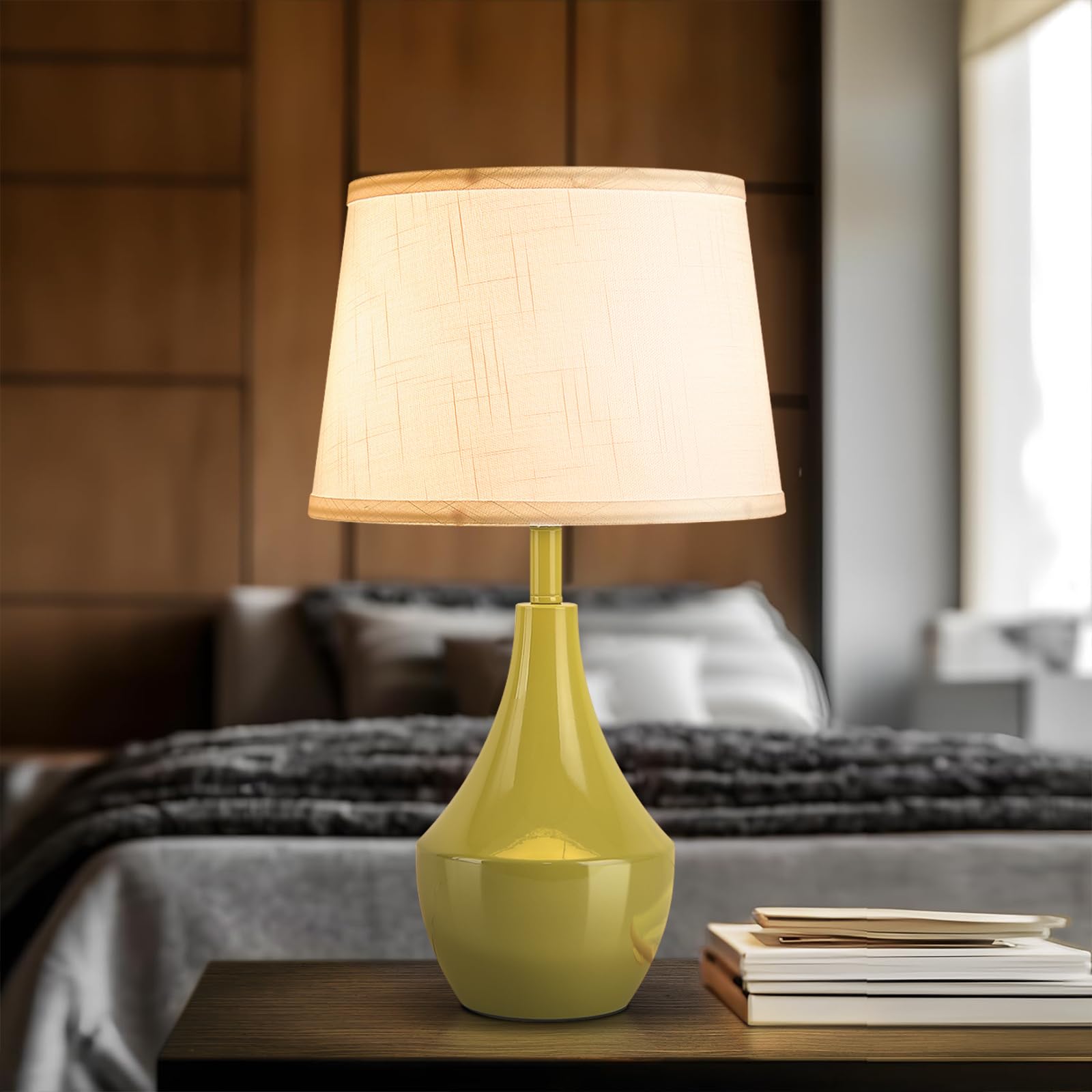 Sionfungluxx Green Bedside Table Lamp, 19.3 Modern Table Lamp for Bedroom Nightstand, Cute Table Lamps for Living Room, Office D