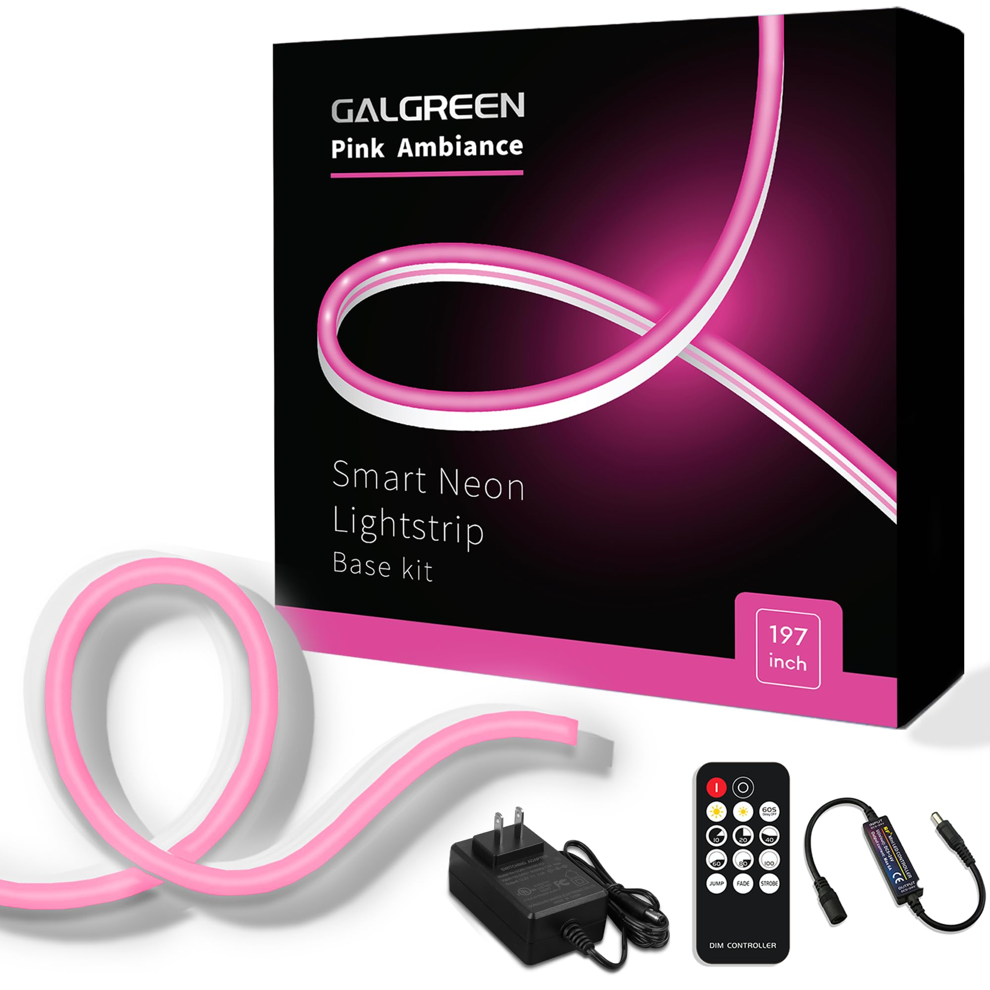 Galgreen Neon Rope Lights, Waterproof Flexible LED Strip, 16.4ft, Dimmable Remote, Pink, Model ST-TING-L168