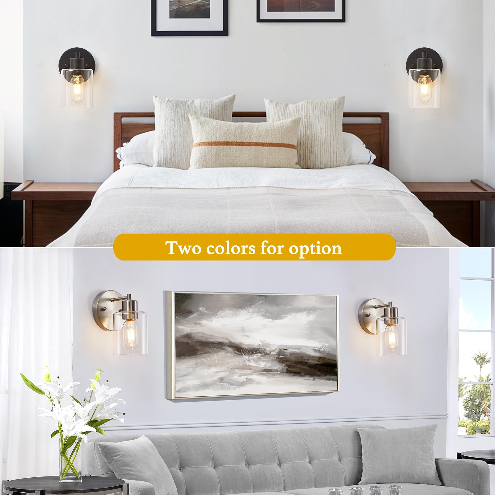 Sopeas Wall Sconces For Bathroom  Modern Vanity Light Fixtures  Black Wall Mount Lighting Lanterns  Farmhouse Wall Lights With Clear Glass Shade For Bedroom Living Room Mirror Hallway Kitchen(2Pack)