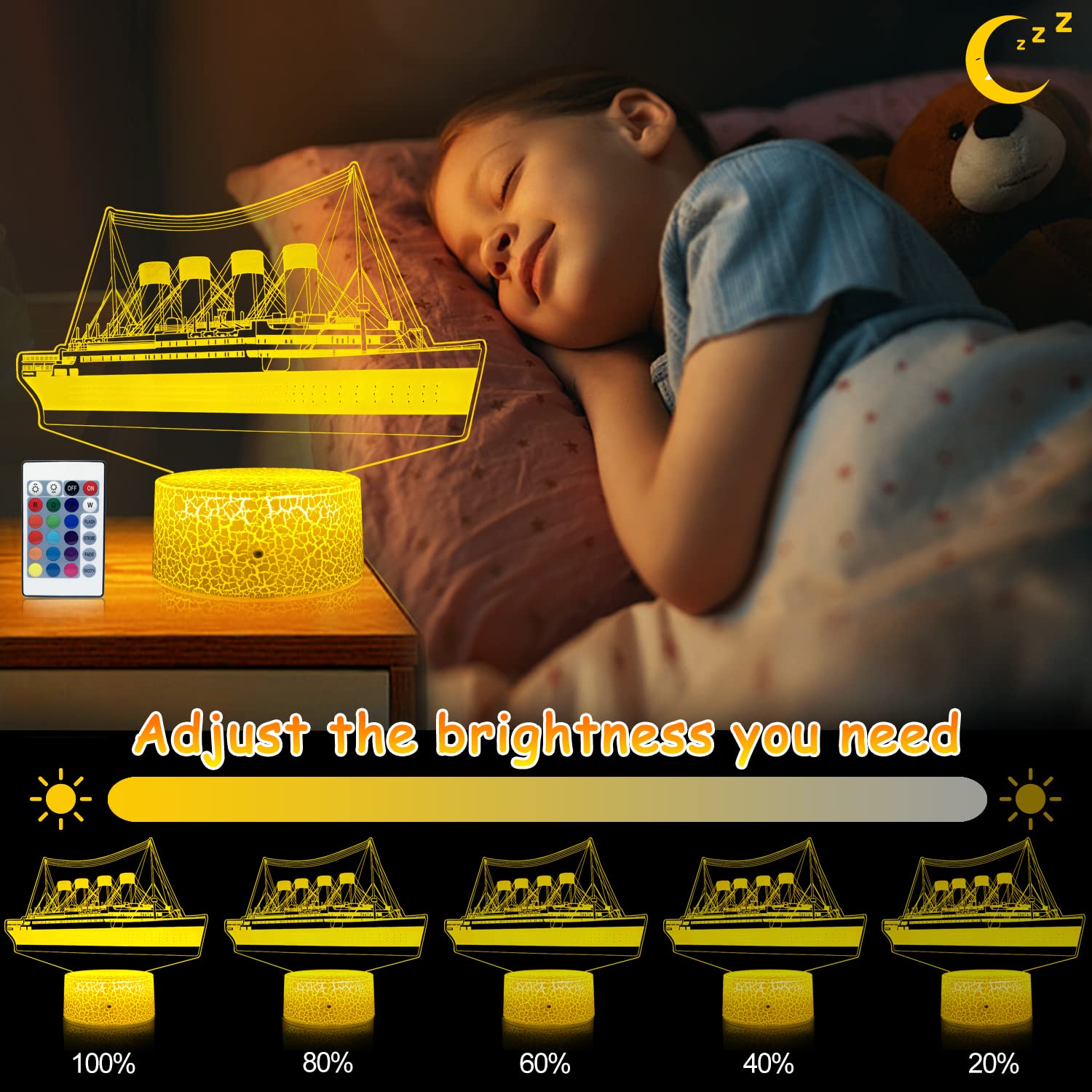 YAOMYLT Titanic Night Light - Led Ship Model Lamp with Remote & Touch Control, 16 Colors, Multicolor Decor for Kids' Bedroom