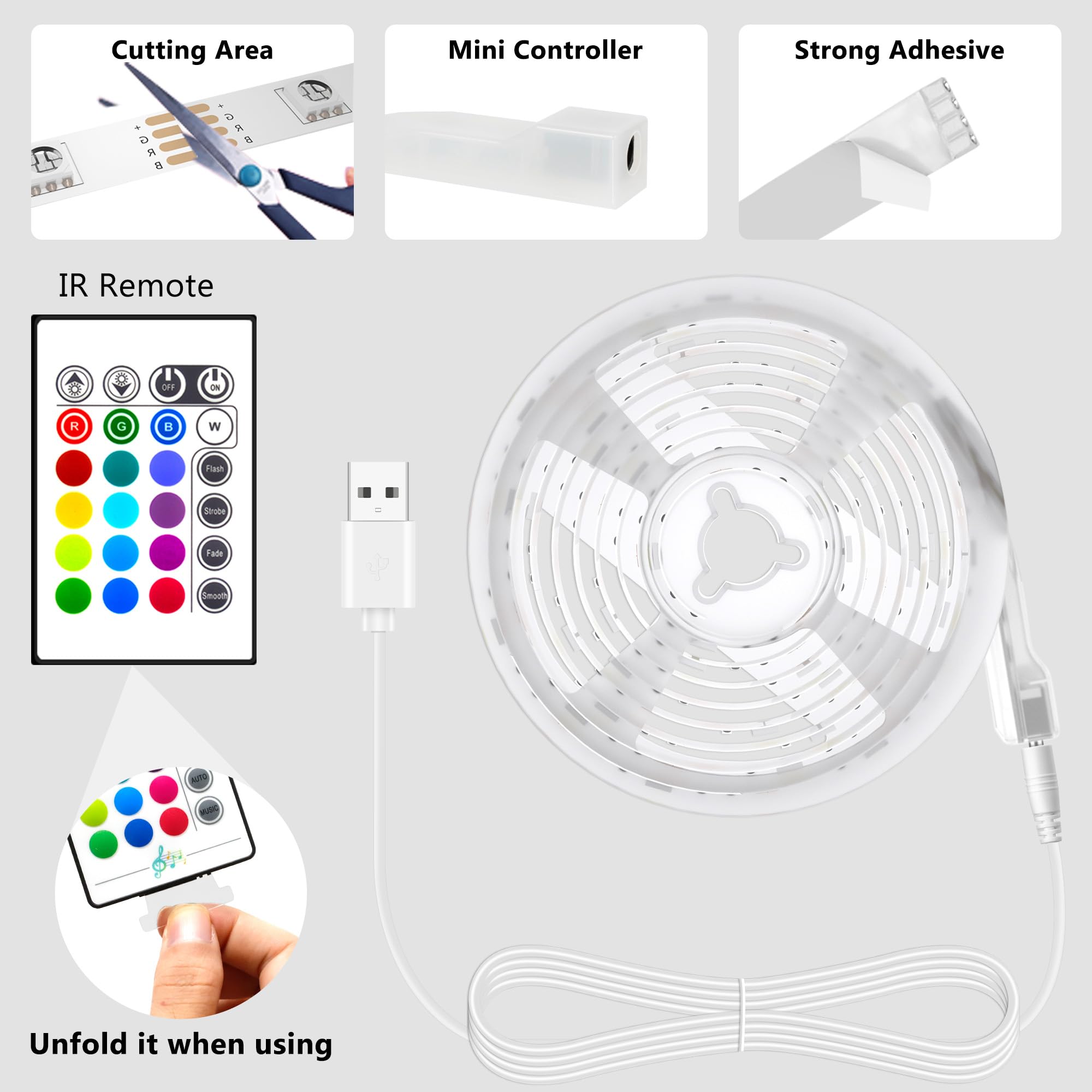 Pangton Villa Led Strip Lights 8.2Ft For 40-60In Tv, Rgb Usb Backlight Kit With Remote, 5050 Leds Bias Lighting