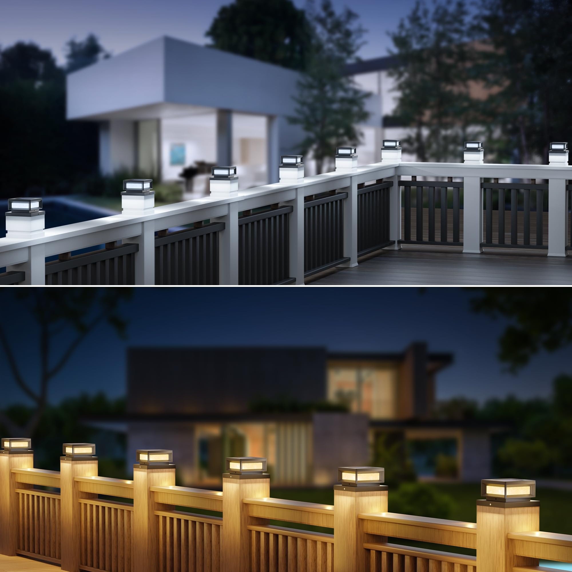 Mlambert 12 Pack Solar Powered Post Cap Lights Outdoor For 4X4/6X6 Wood/Vinyl Posts  Waterproof Deck Fence Patio Porch Light Cool/Warm Lighting  Black