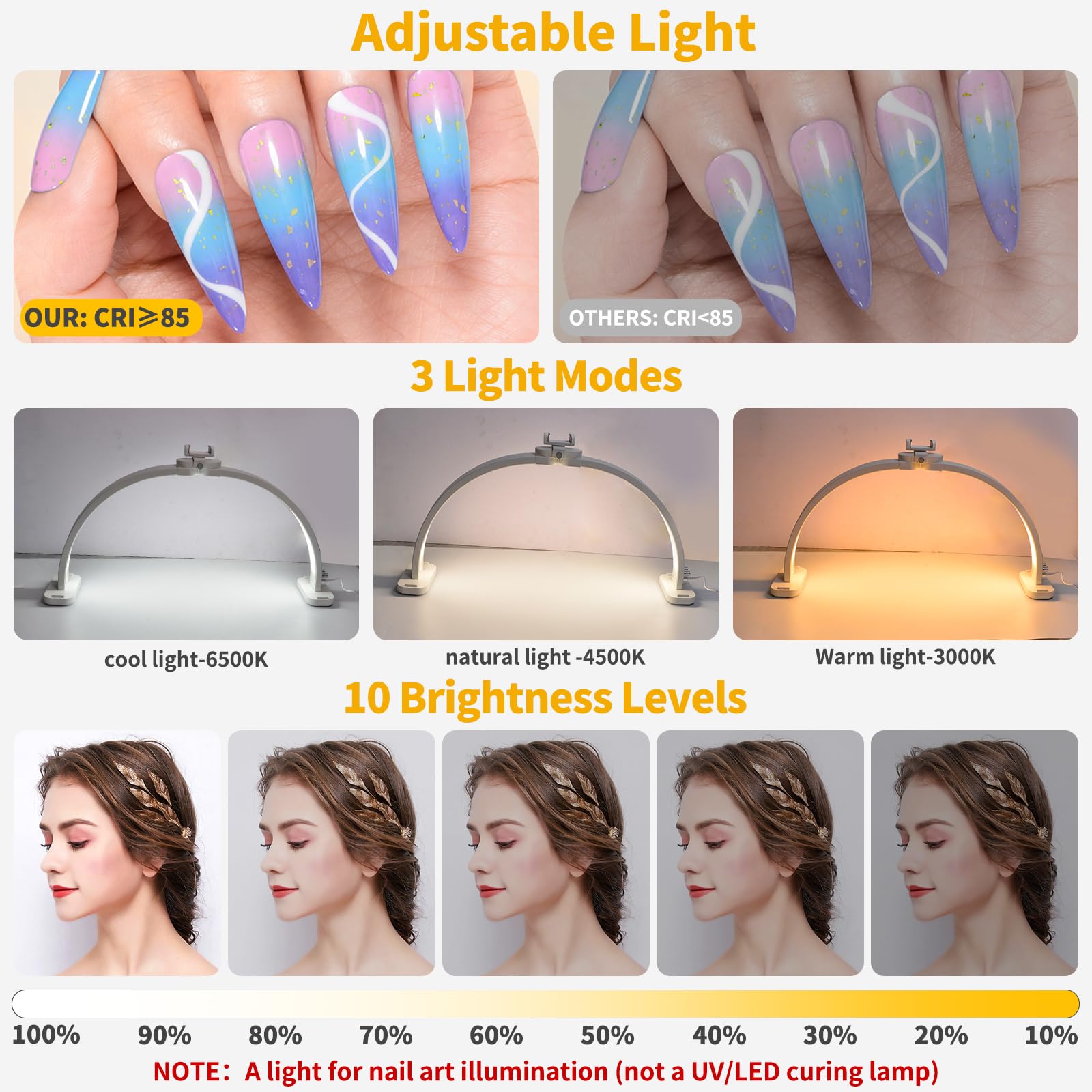 Cgbe Half Moon Light For Nail Desk: Extra Large 30.7'' Nail Desk Light With Phone Holder - 3 Color Modes & 10 Brightness For Nai
