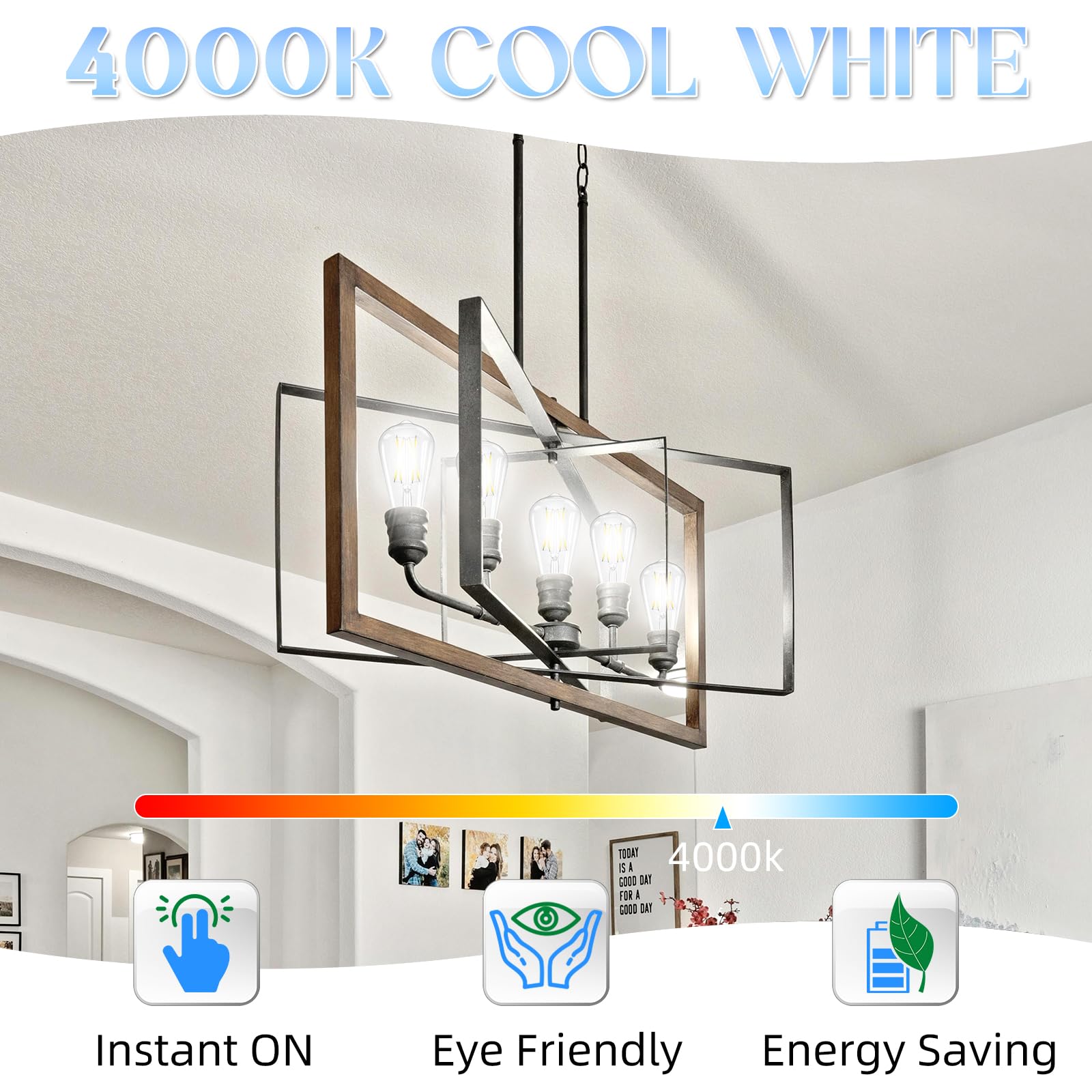 Gvvoohome Edison Bulbs 60 Watt Led, E26 Bulb Non-Dimmable, Cool White 4000K, St58 Vintage Light Bulbs, 90+ Cri, 6W 600Lm, E26 Me