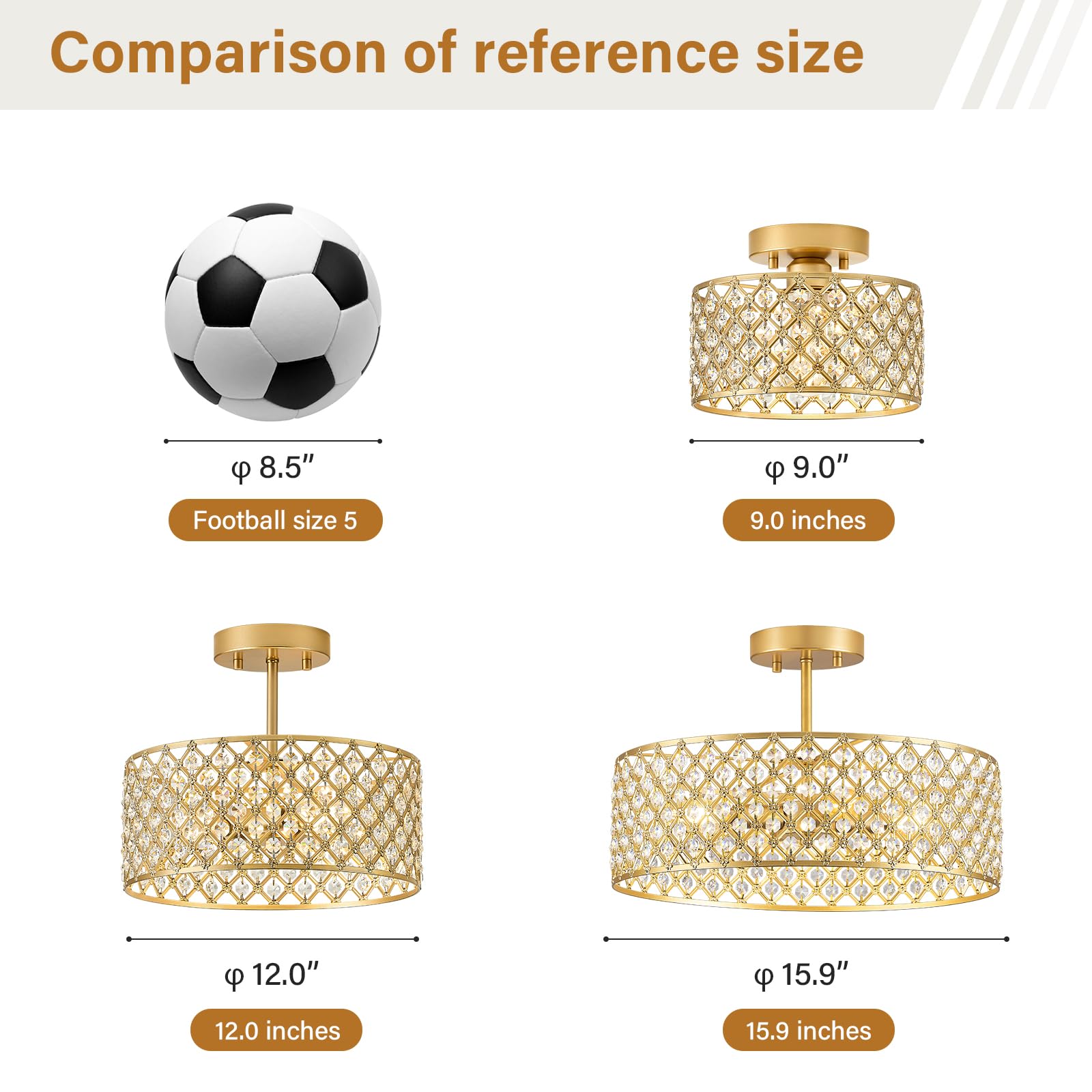 Bzvesr Gold Crystal Ceiling Light Fixture Modern Semi Flush Mount Ceiling Lighting Fixture Round Small Chandelier For Dining Room  Hallway  Entryway  Kitchen  Bedroom Foyer 4 Light 15.7 Inch