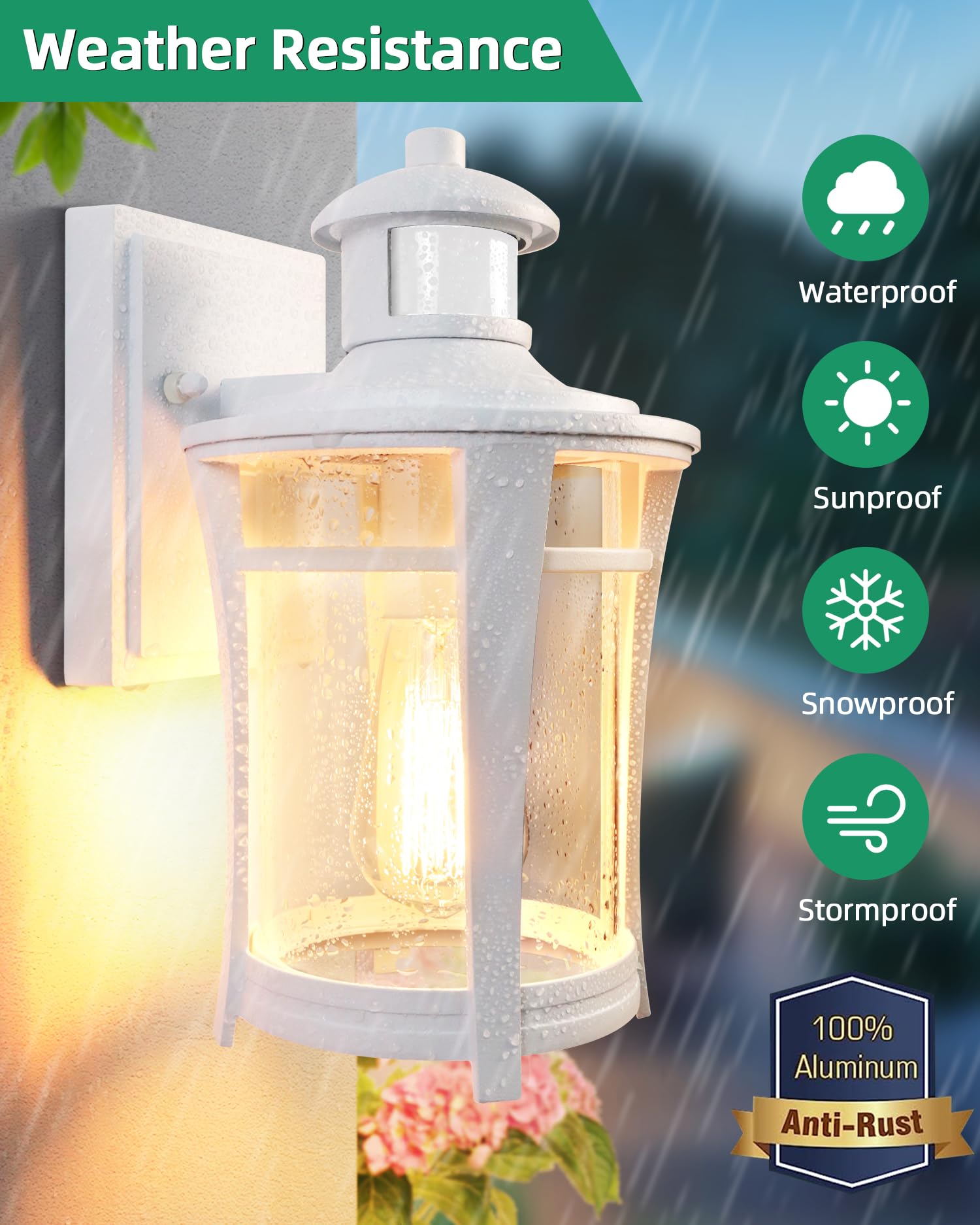 Lamomo Porch Lights Outdoor White, Dusk To Dawn Wall Light Fixtures, Exterior Front Sconces Wall Mounted Lighting, Waterproof An