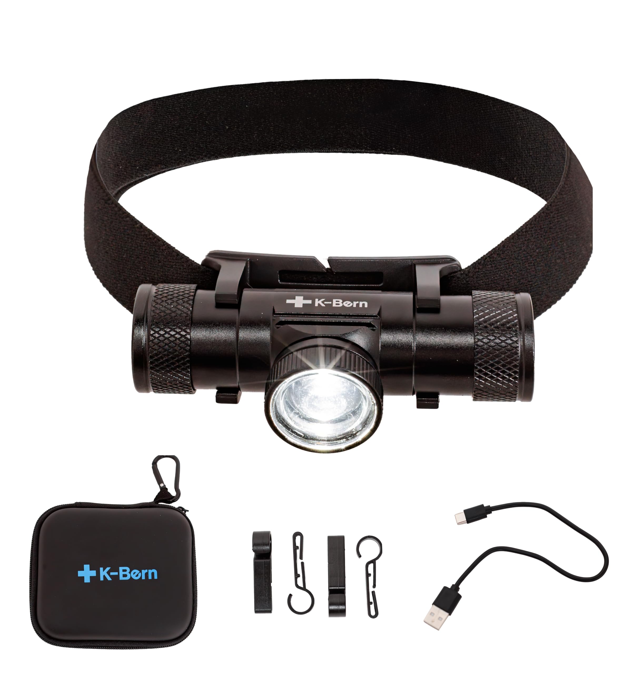 K-Bern PRO Rechargeable Headlamp. 600 Lumen, UL Approved 3500 mAh Battery, Ultra Bright Head Lights Waterproof, Lightweight Alum