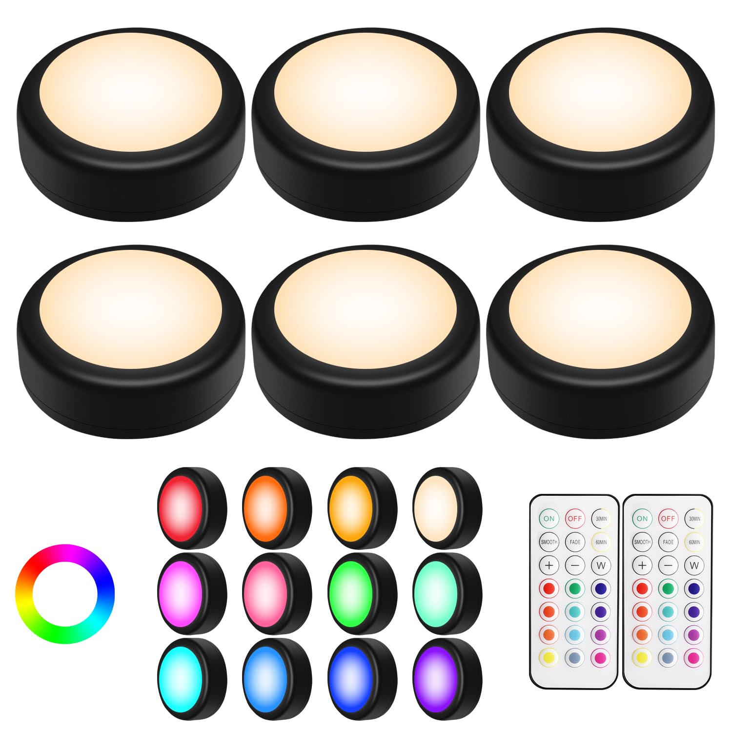 Alivation Led Puck Lights With Remote Control - Battery Operated Under Cabinet Lights (Black)