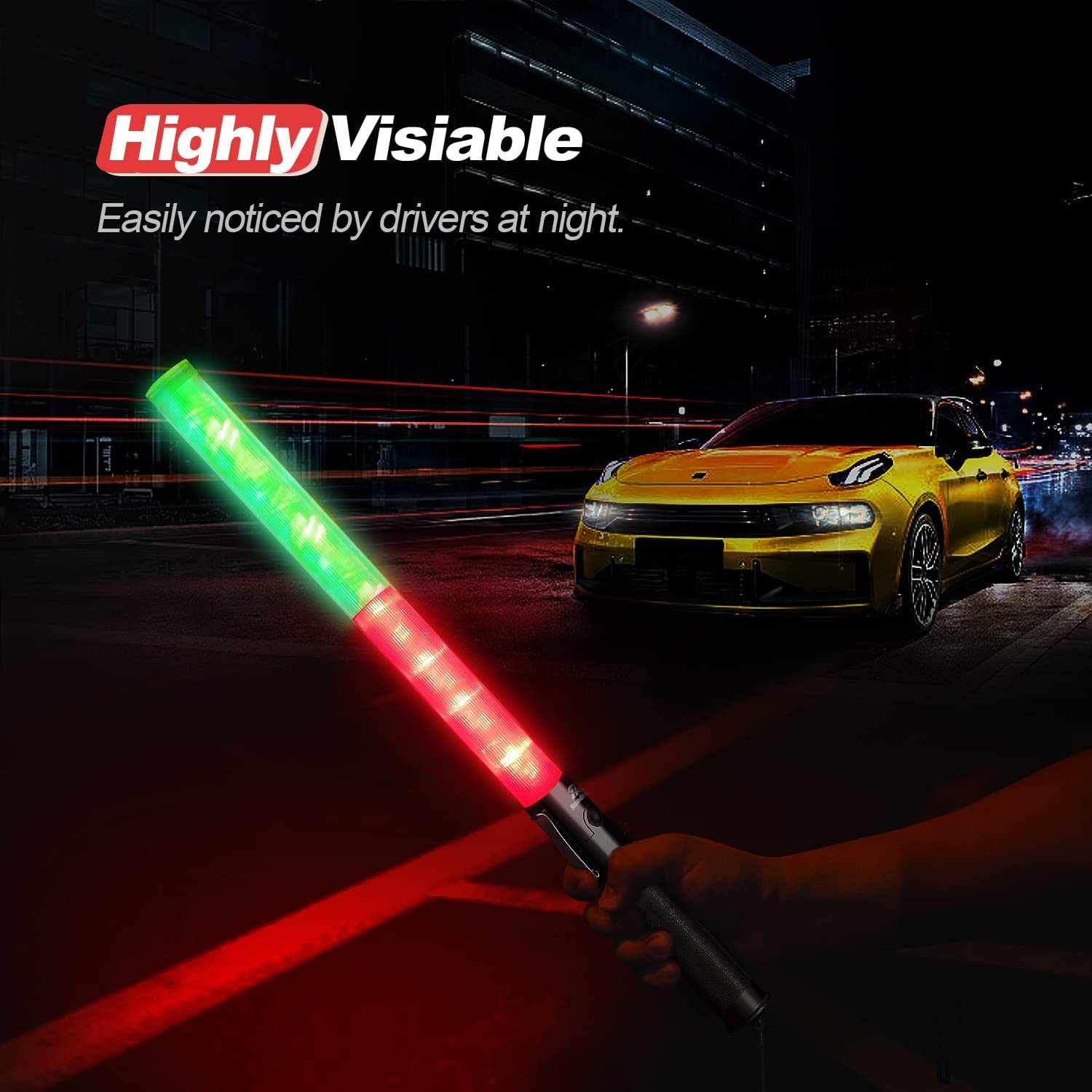 Roadhero 2 Pack 21Inch Traffic Wands, Red & Green Led Traffic Control Baton, Safety Light Wand With 3 Flashing Modes, Air Marshaling Signal Wand With Side Clip For Airport, Parking, Car Directing