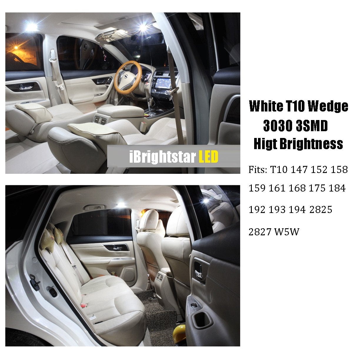iBrightstar T10 LED Bulbs for Car Interior Dome Map Door Lights, Xenon White, Aluminum, Model T10-3030-3W