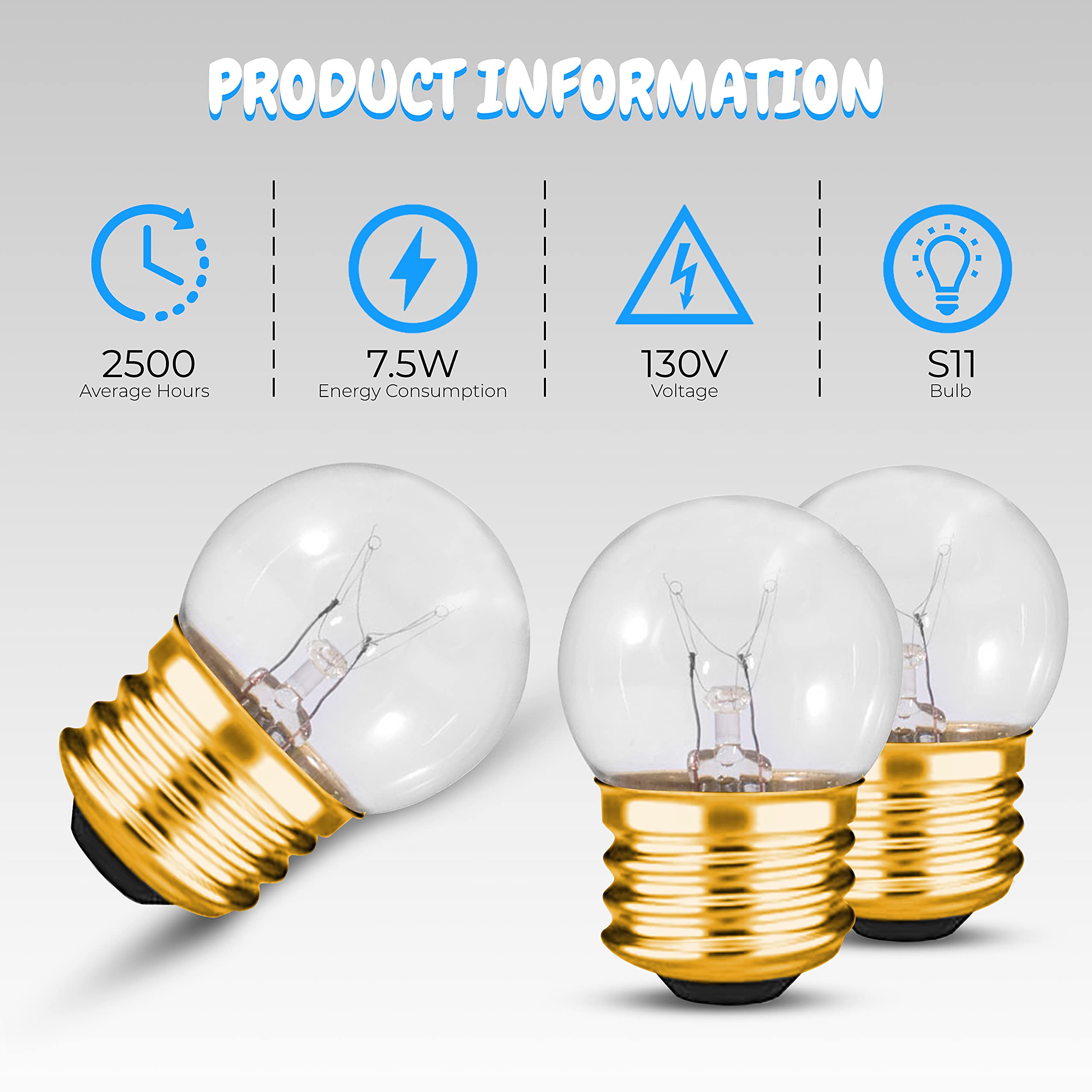 Ohlectric Ol-45576 S11 Indicator Night Light Bulbs - 7.5 Watt, 130 Volt - Incandescent Light Bulbs - E26 Medium Base, 40 Lumens