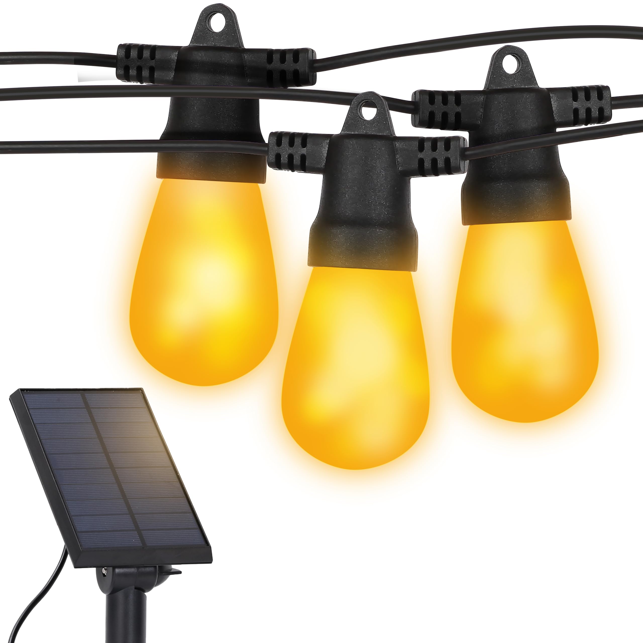 Brightech Ambience Pro Solar Powered LED Outdoor String Lights - 27 Ft Commercial Waterproof Patio Lights with Flaming, Flickeri