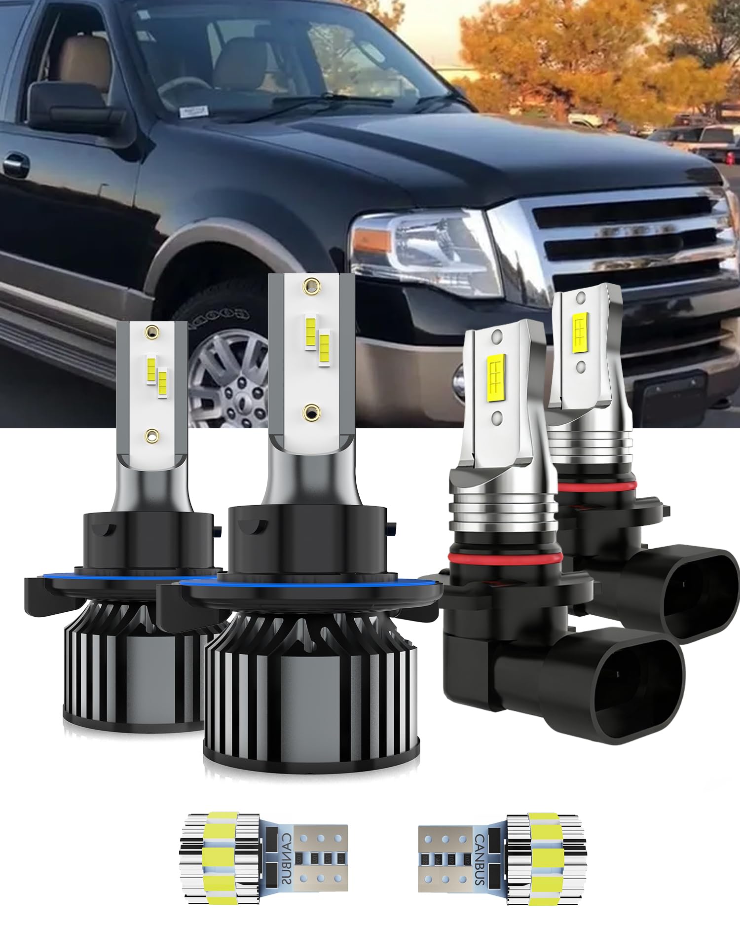 AYOTZIH Bulbs Fit For Ford Expedition 2007-2014, 9008 High/Low Beams 9145 Fog Lights License Plate Lights Combo, 400% Brightness