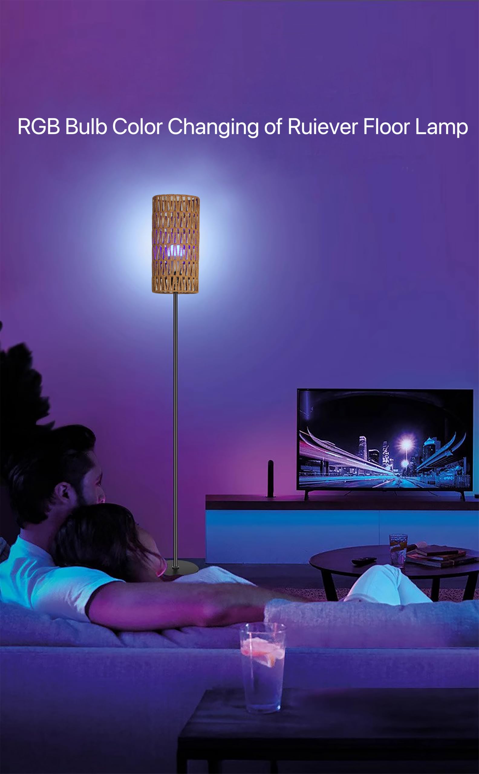 Ruiever Rattan Floor Lamp In Different Bulbs (Rgb Bulb Shade)