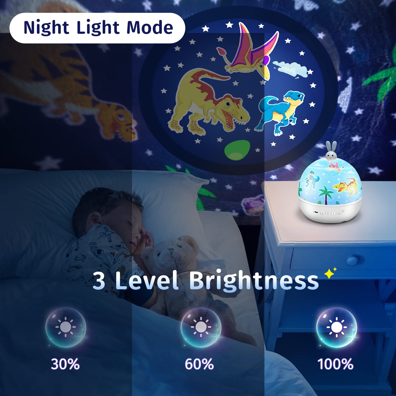 Onefire Night Light Projector For Kids - 15 Films, Bluetooth Music, Remote Dimmable, Rechargeable