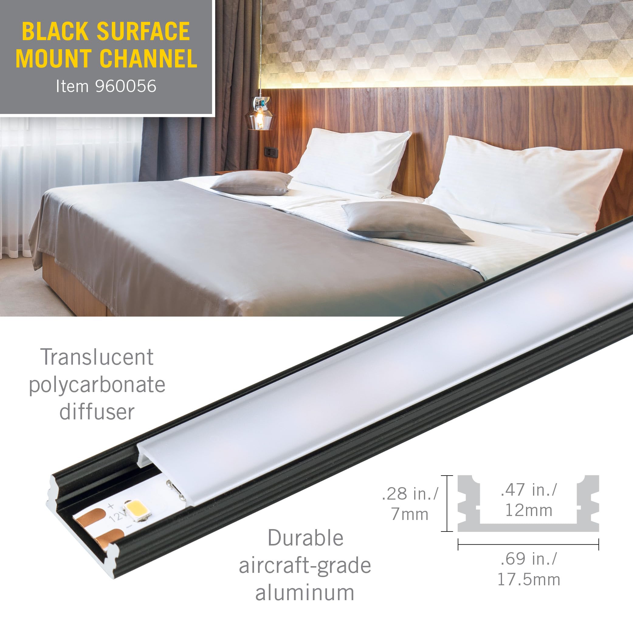 Armacost Lighting LED Tape Light Mounting Channel 5-Pack, Aluminum, Black, Model 960056
