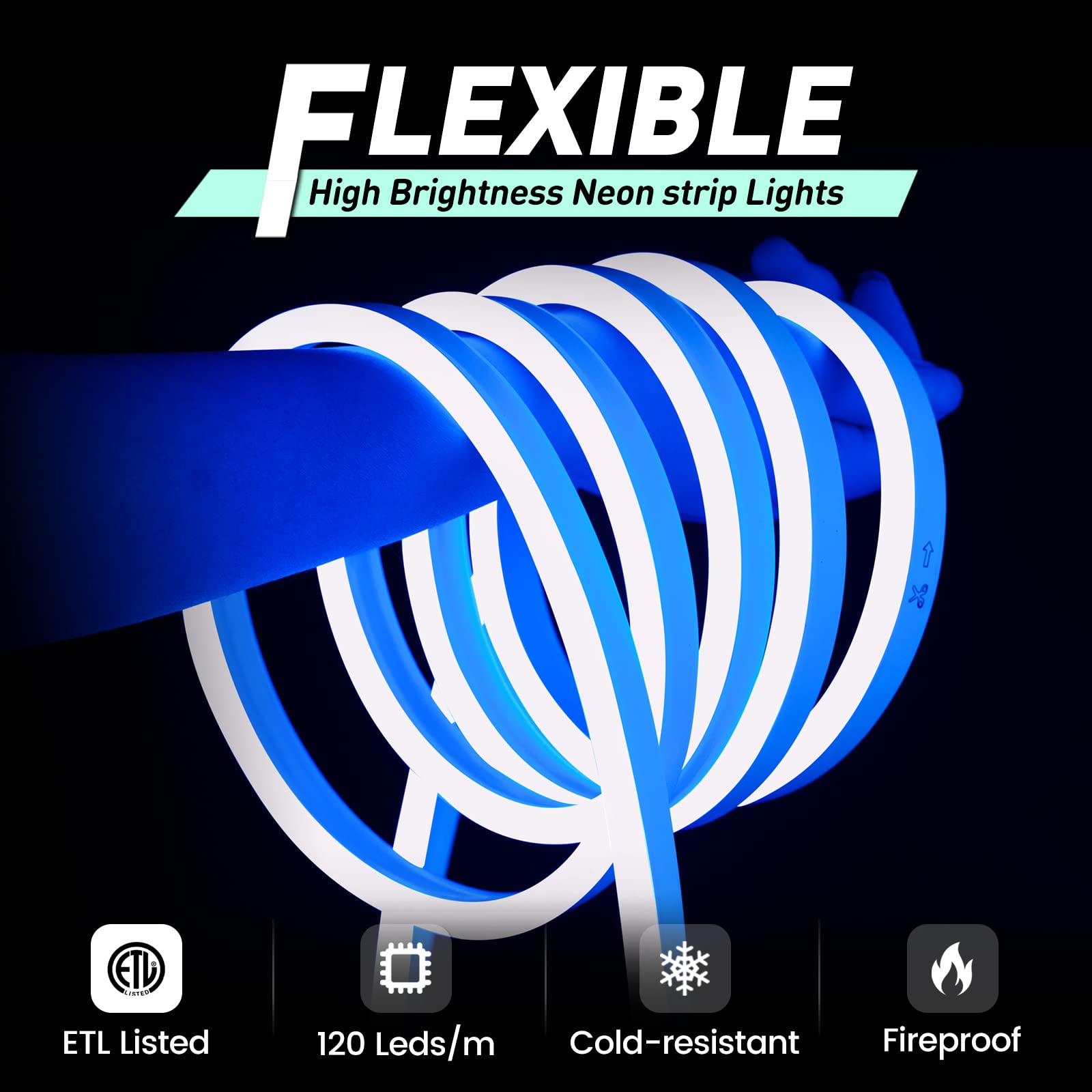 Gzbtech Flexible Led Neon Rope Lights 50Ft Ac 110-120V Waterproof Strip Light  120 Leds/M Cuttable Connectable Neon Lighting For Indoor Outdoor Home Decor/Commercial Building Use-Blue 15M