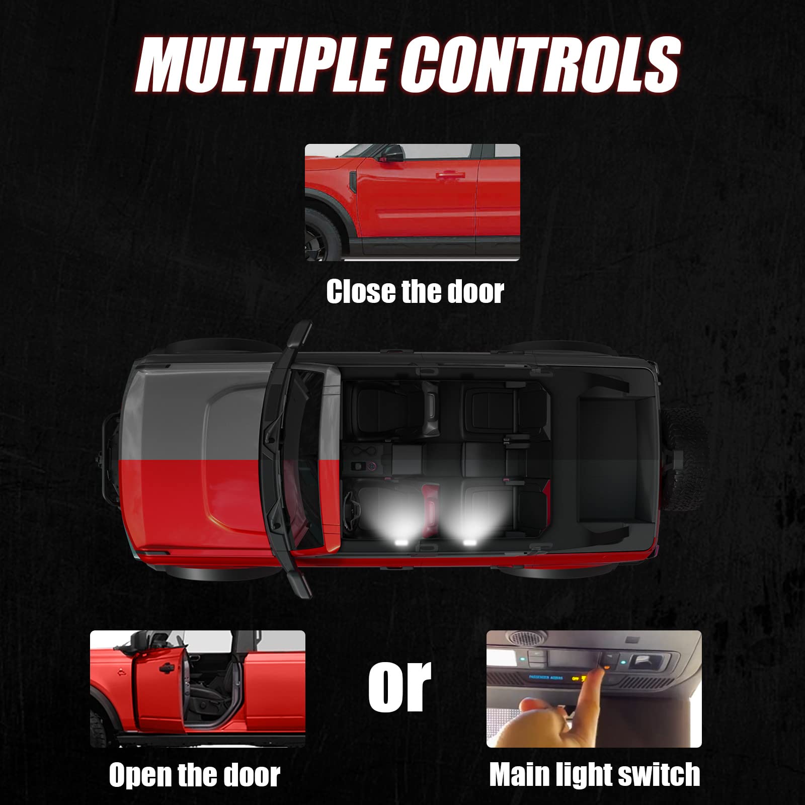 Mabett Led Interior Dome Lights 4Pcs Kit Fit Ford Bronco 2021 2022 2023 2024 Bronco Accessories 2/4 Door Easy Installation Hardtop/Softtop(Not For Sport)