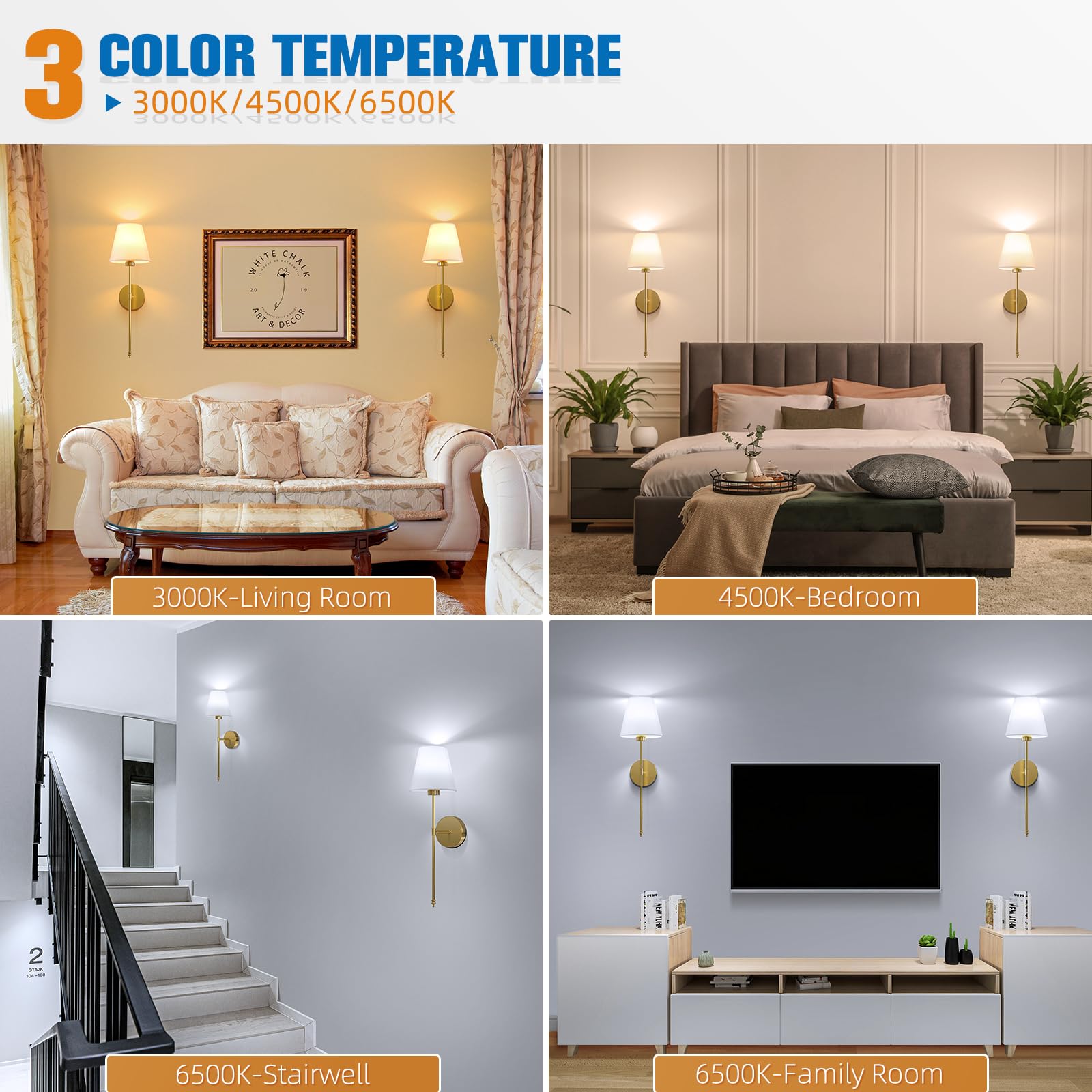 NIORSUN 19.9" Gold Battery Operated Wall Sconce Set of 2, Dimmable Detachable Bulbs, Remote, 10 Colors, Model SW025
