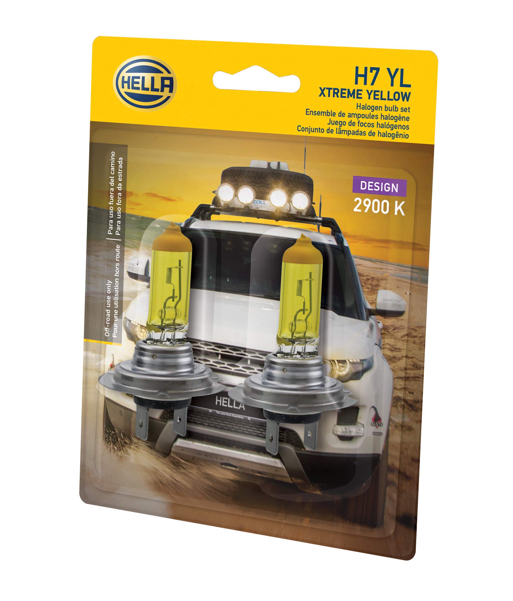 HELLA H7 YL Xtreme Yellow Bulb, 12V 55W, 2 Pack, High Performance, Yellow, Automotive Lighting