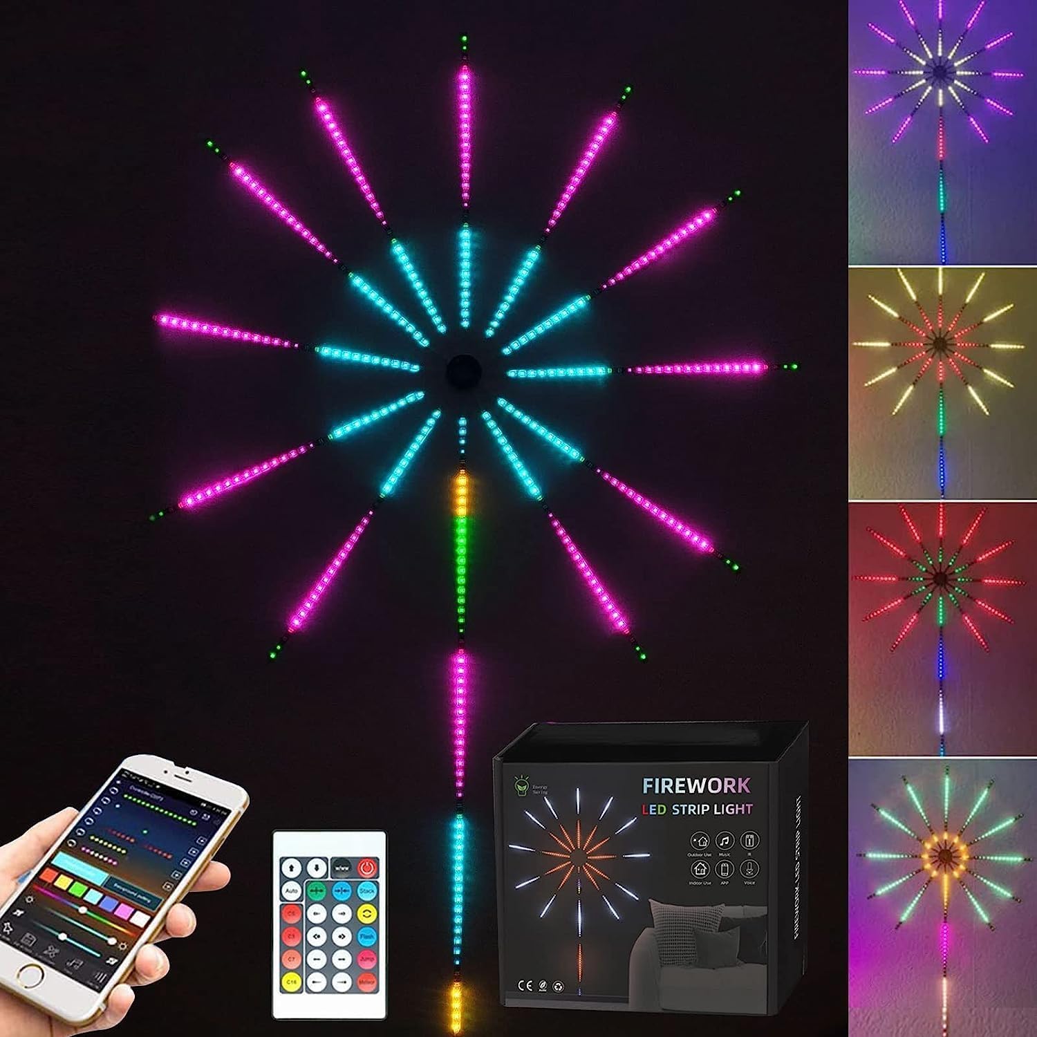 MIRADH Smart App Remote Control Firework LED Strip Light Firework Launch Effect Music/Mic Sync RGB Color Changing LED Strip Ligh