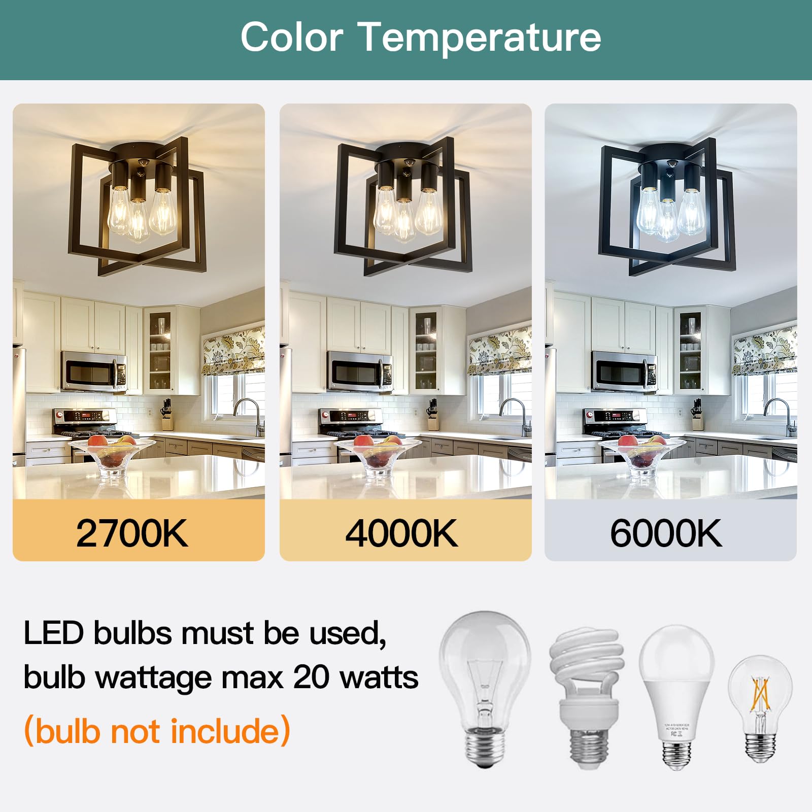 ZGLAOJT Motion Sensor Ceiling Light Fixture 3-Lights Black Industrial F-1424 Iron Chandelier for Kitchen Living Room Bedroom