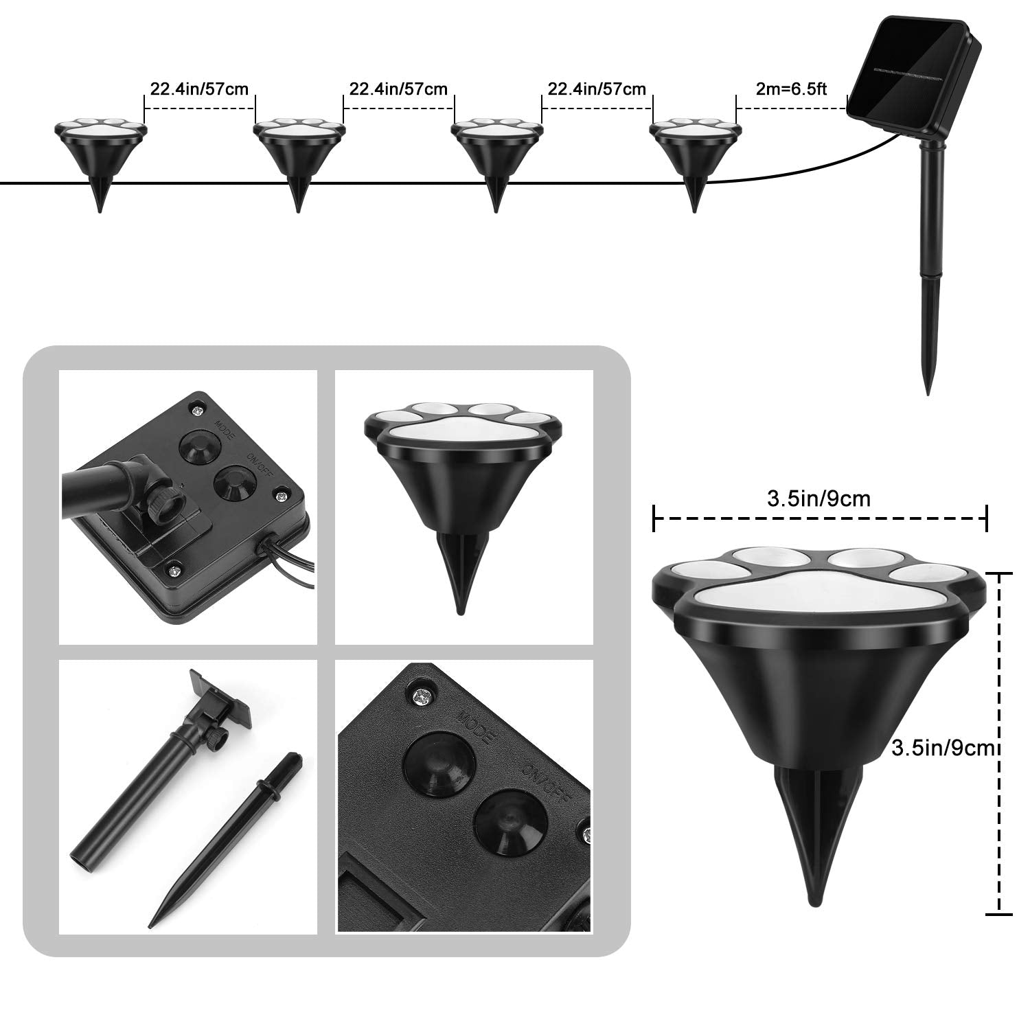 Aiddomm Solar Paw Print Lights - 16.8Ft Cat Dog String Lights, Set Of 8, Warm White Outdoor Decor