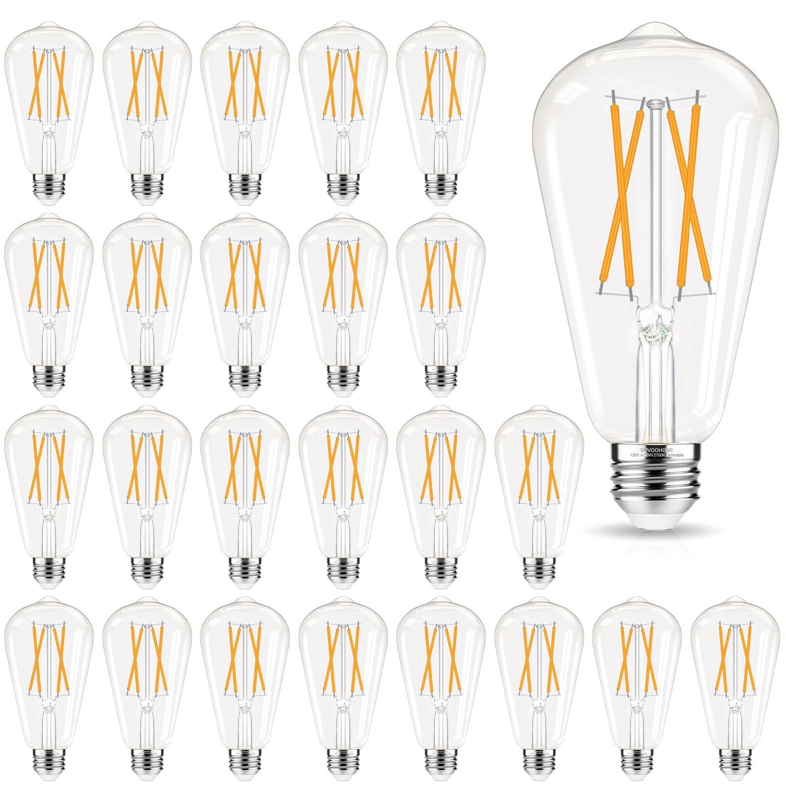 Gvvoohome Edison Bulbs, E26 Led Bulb 60 Watt Dimmable, Soft White 2700K, St58 Vintage Light Bulbs, 90+ Cri, 6W 600Lm, E26 Medium