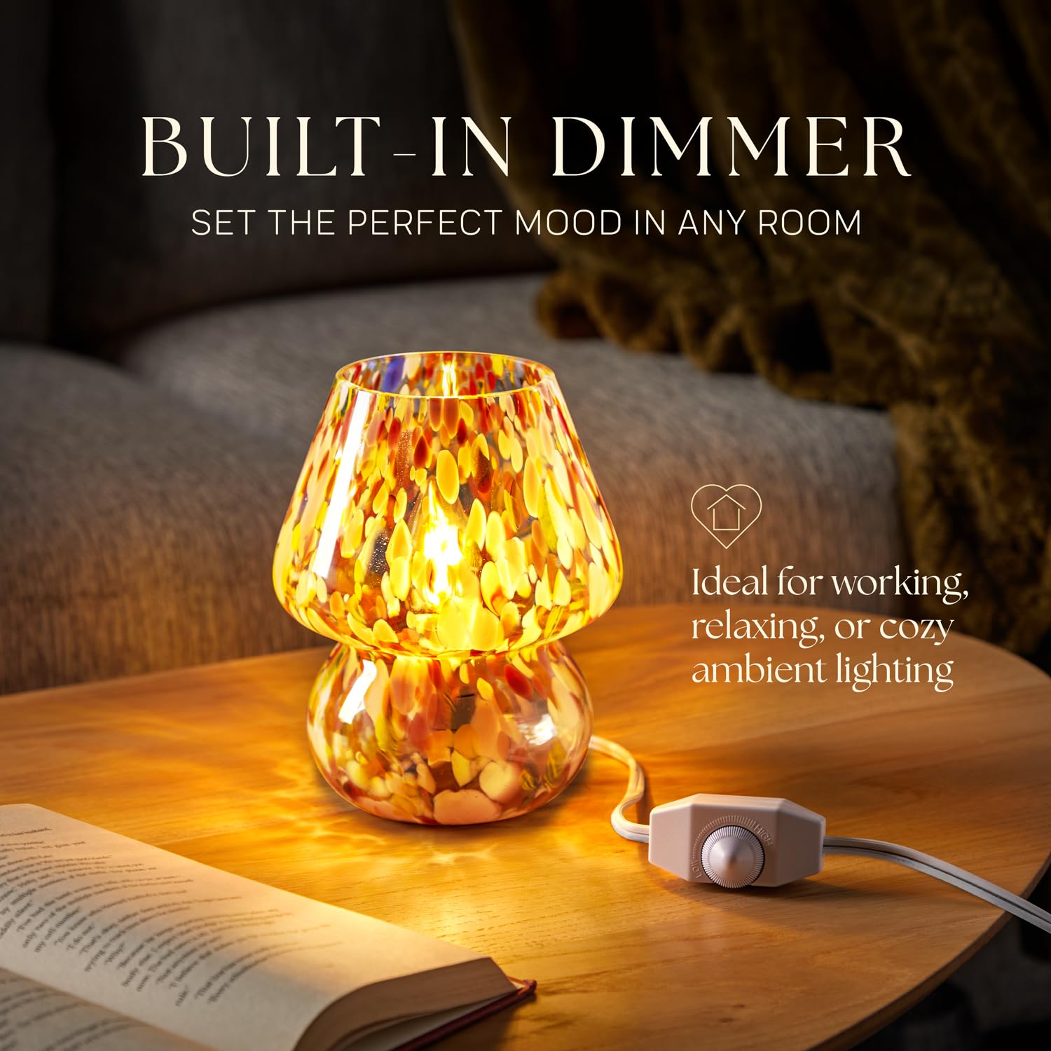 Next Glow Mushroom Lamp – Dimmable LED Night Light, Small, Glass, Colorful Marbled Magic, Model LT-0328-1