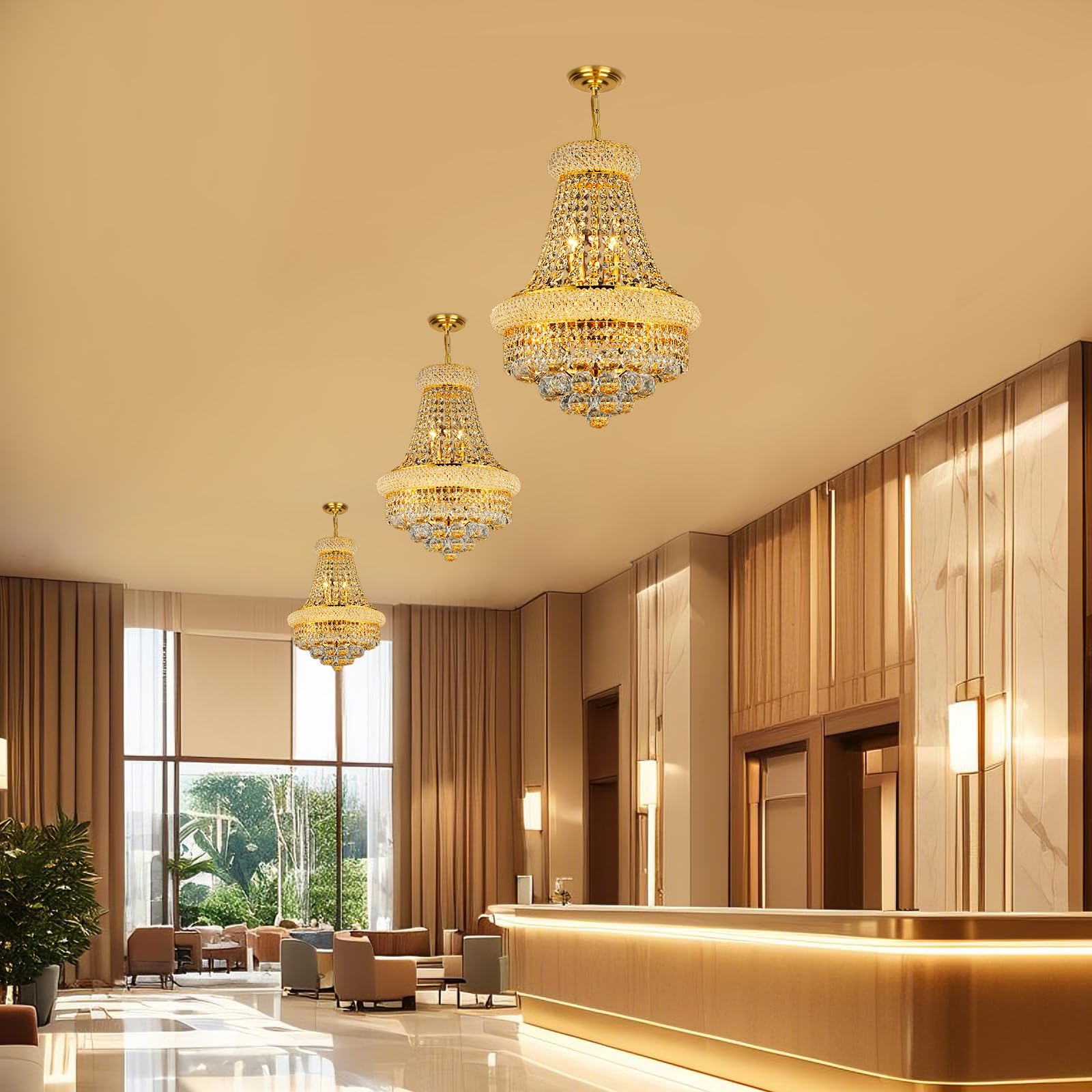 Gifarich Crystal Chandelier, 6 Lights, Gold Empire Style, D15'' - Perfect for Dining Room, Living Room, Kitchen, Entryway
