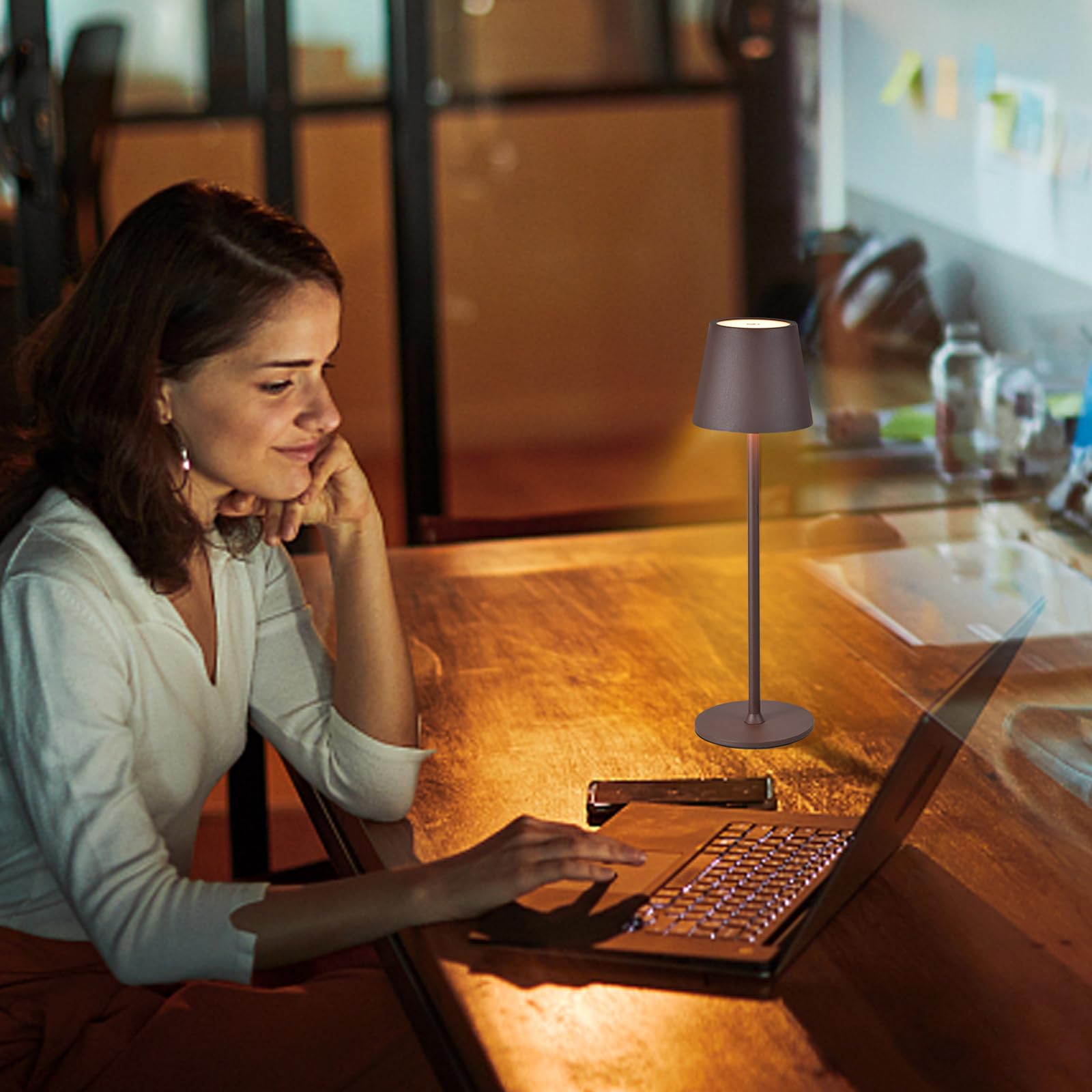 IMQSQIK Cordless Table Lamp - 5000mAh Rechargeable LED, 3 Color Modes, Stepless Dimming, Brown, Model CL-2pbrown