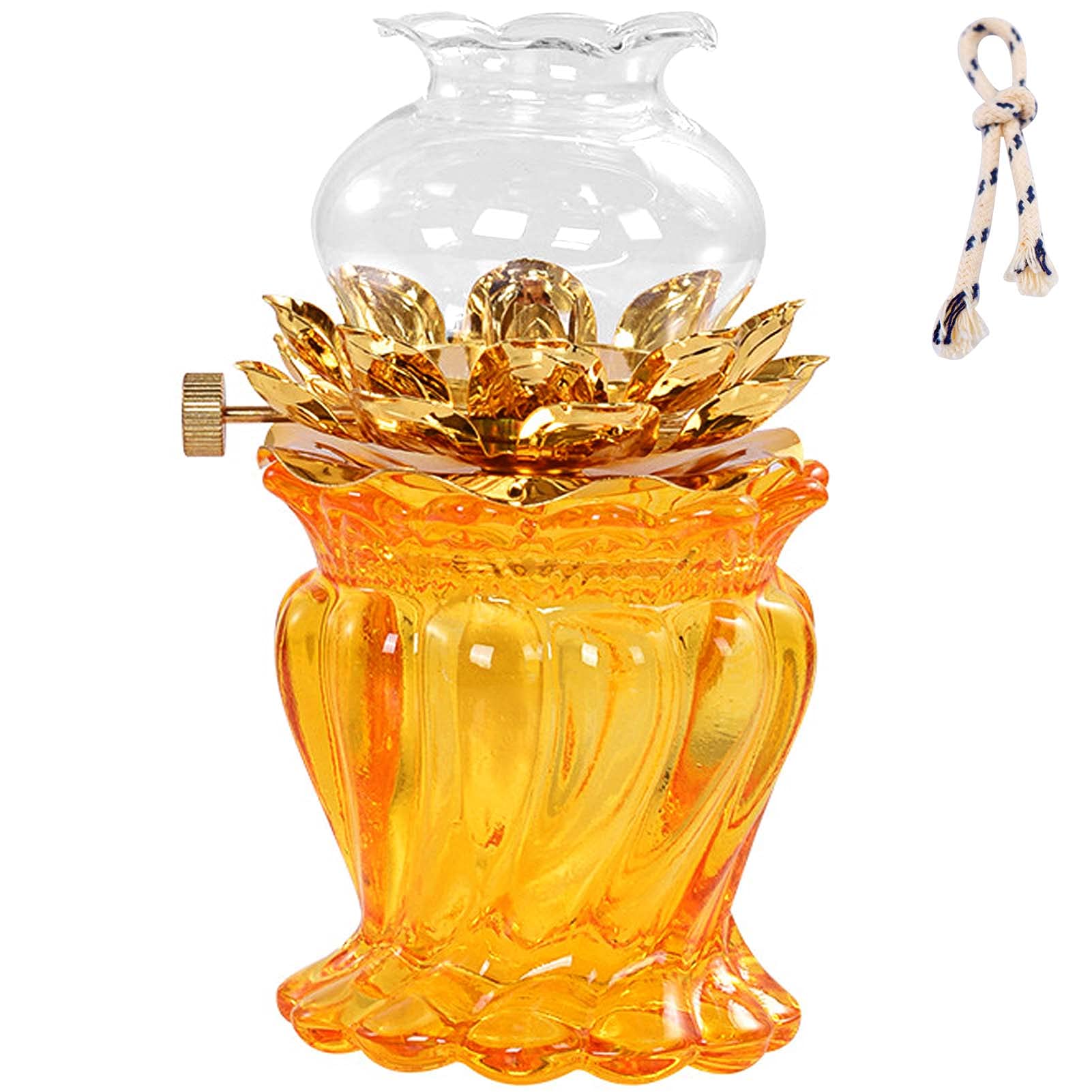Oil Lamp For Indoor Use,Vintage Glass Kerosene Lamp With Wick,Lotus Flower Lamp For Buddha Front Light ,Altar Supplies,Emergency