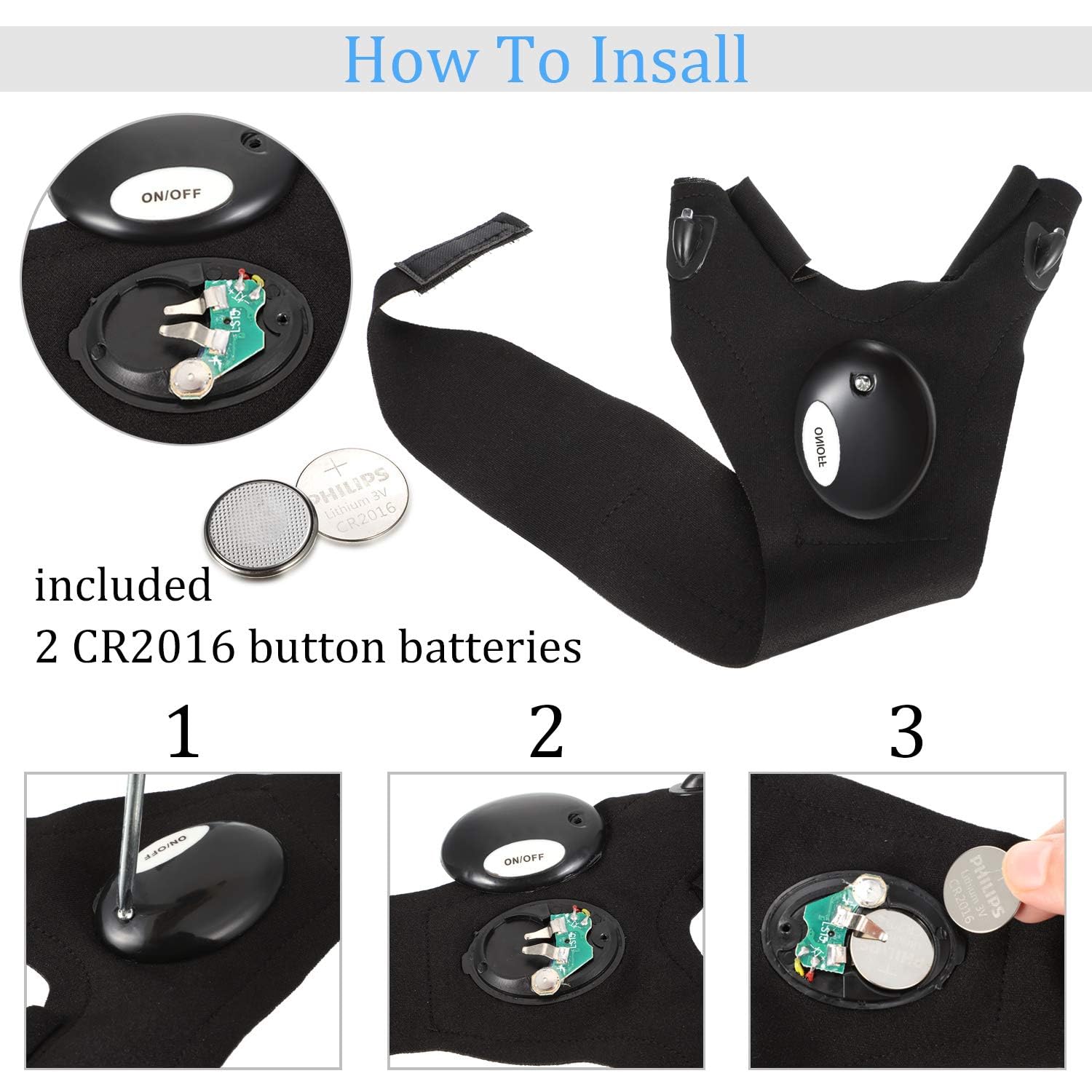 Frienda 3 Pair LED Flashlight Gloves Gifts for Men Light Fingerless Outdoor Fishing Gloves Tool Gadgets Gifts for Repairing Work