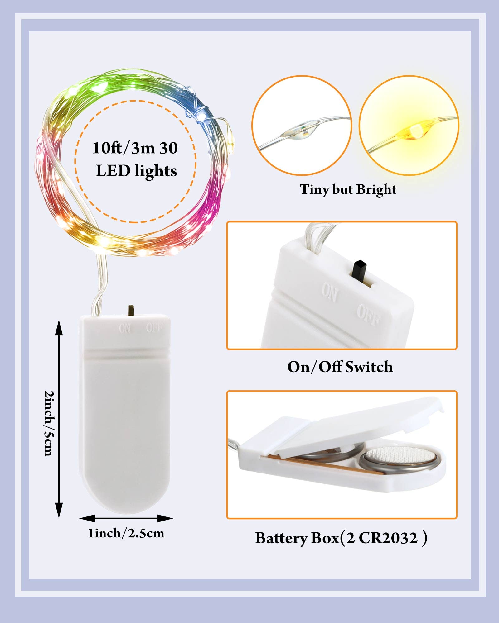 Riakrum 50 Pieces 10Ft 30 Valentine'S Day Led Fairy Lights Battery Operated Tiny Lights String Small String Lights For Jars Starry Waterproof String Lights For Diy Wedding Party (Colorful)