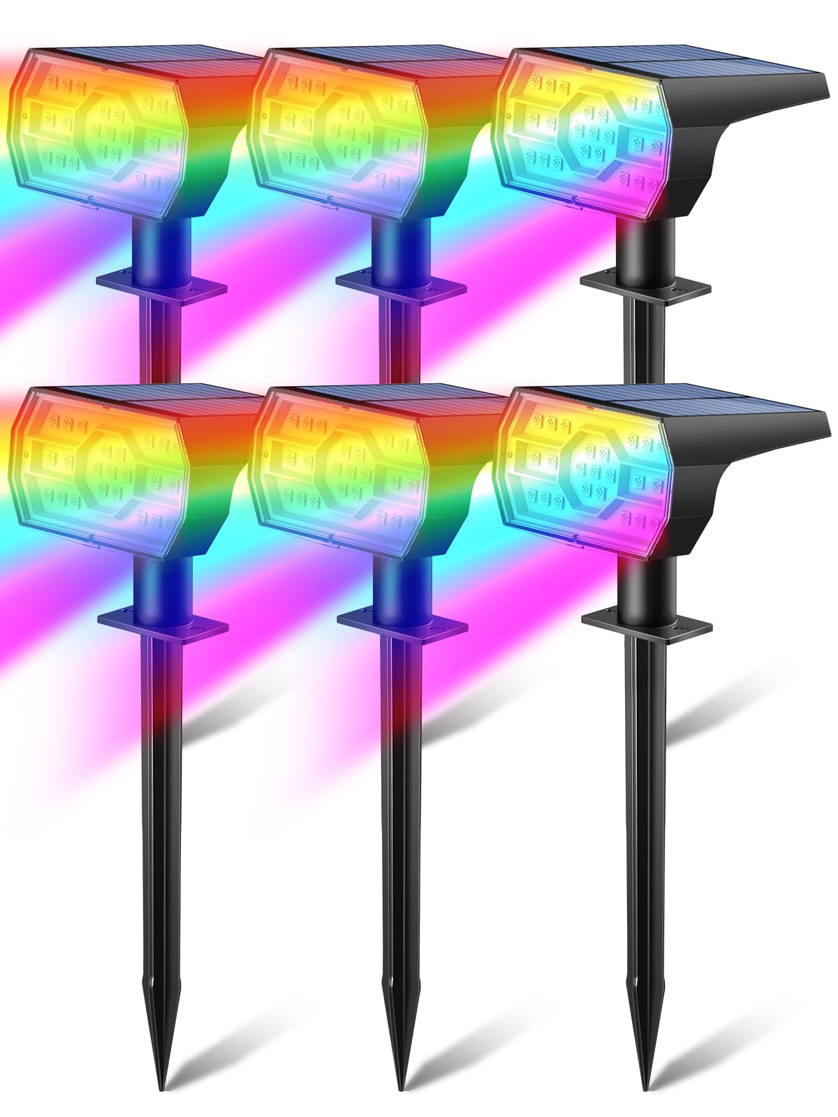 Kaxiida Solar Multicolor Lights, 7 Lighting Modes, Waterproof IP68, 6 Pack, well-made ABS Plastic, Color Changing for Outdoor Decor