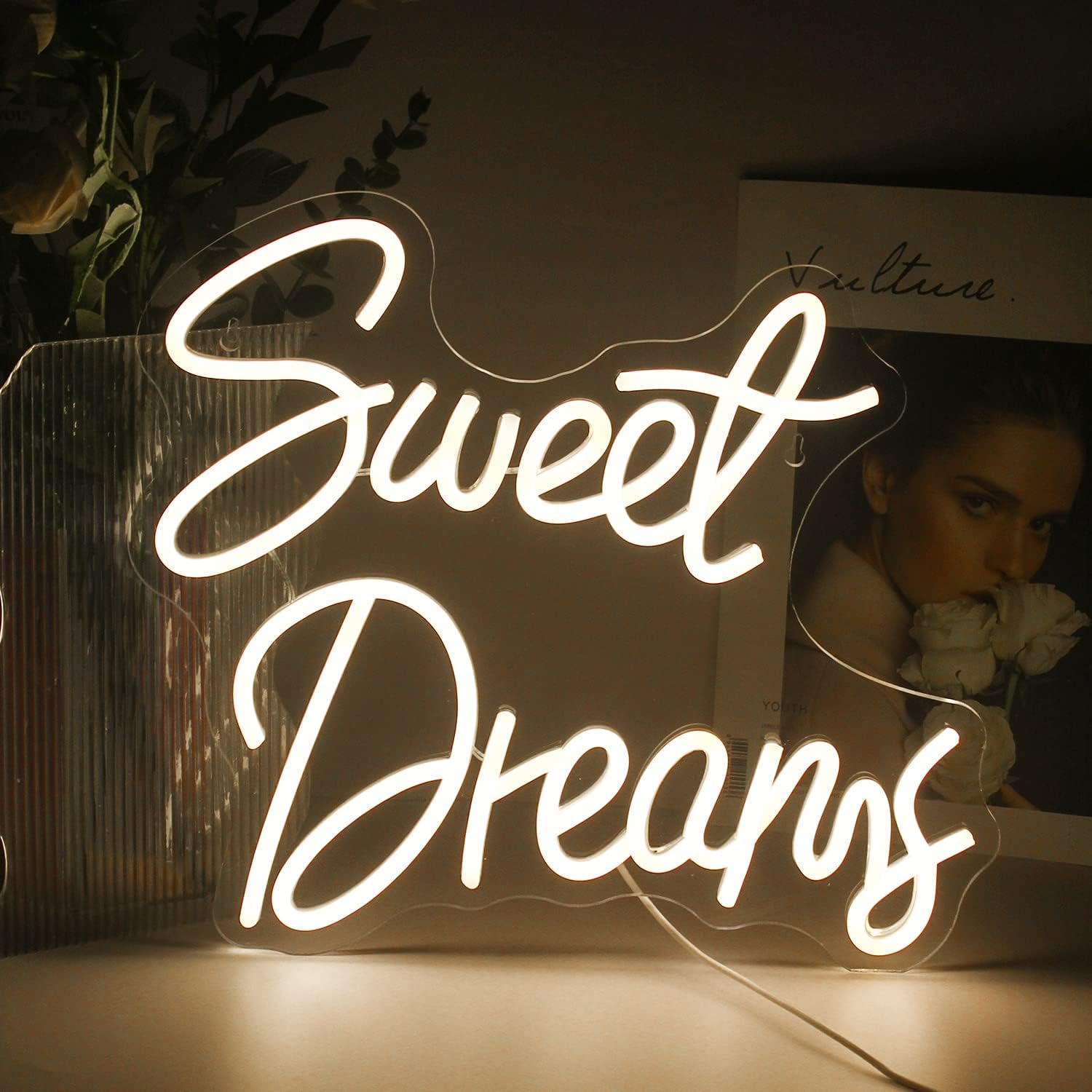 ineonlife Neon Sign Warm White LED Light Up Wall Decor 15x12.6 inches Sweet Dreams for Bedroom and Party Decoration