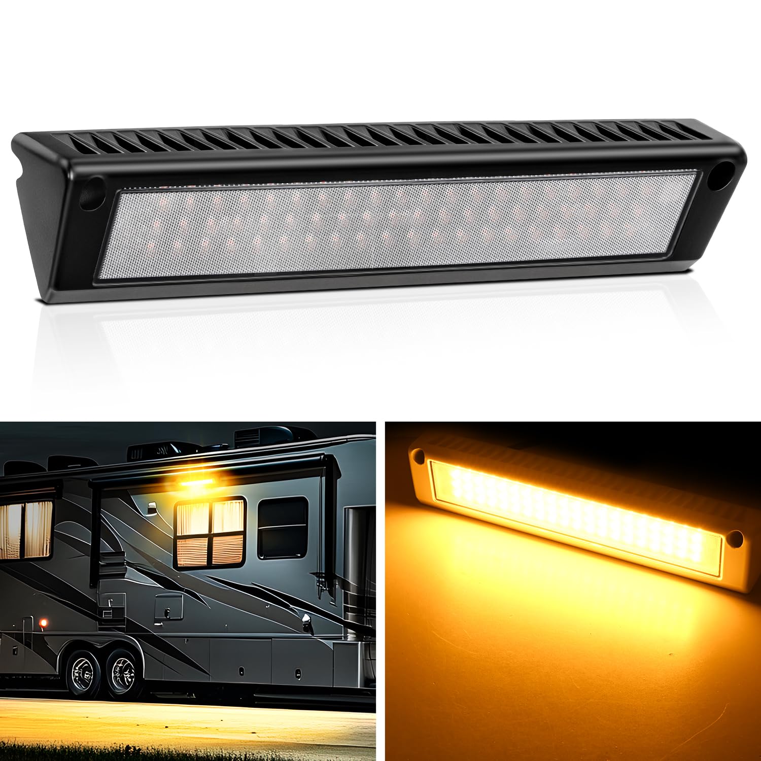 Nilight RV Porch Light LED 13 Inch Amber Beam Black Aluminum Housing Model RV-711BA