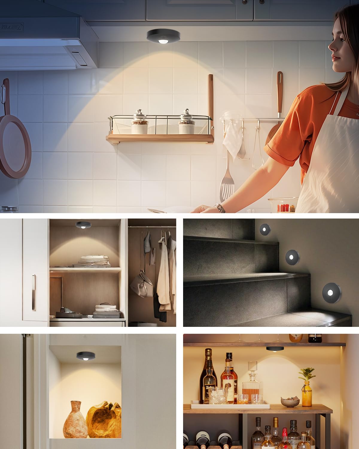 Aokpsrt Rechargeable Puck Lights With Remote Control, 1500mAh Battery Operated Tap Lights, Dimmer & Timer Under Cabinet, Wireles