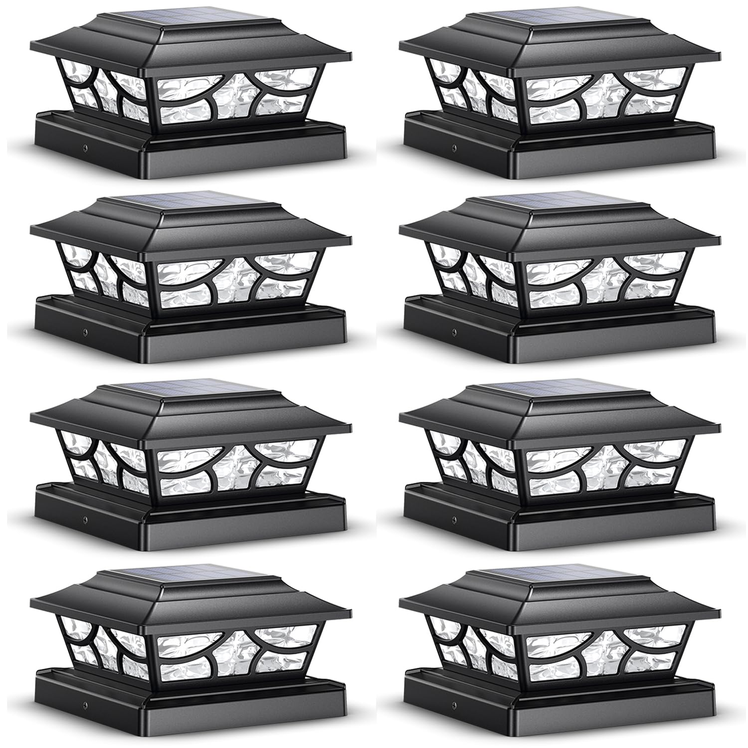 SIEDiNLAR Solar Post Lights, 4 Modes, Black, 8 Pack, for 4x4 5x5 6x6 Posts, Outdoor Garden Decor, Model SD011